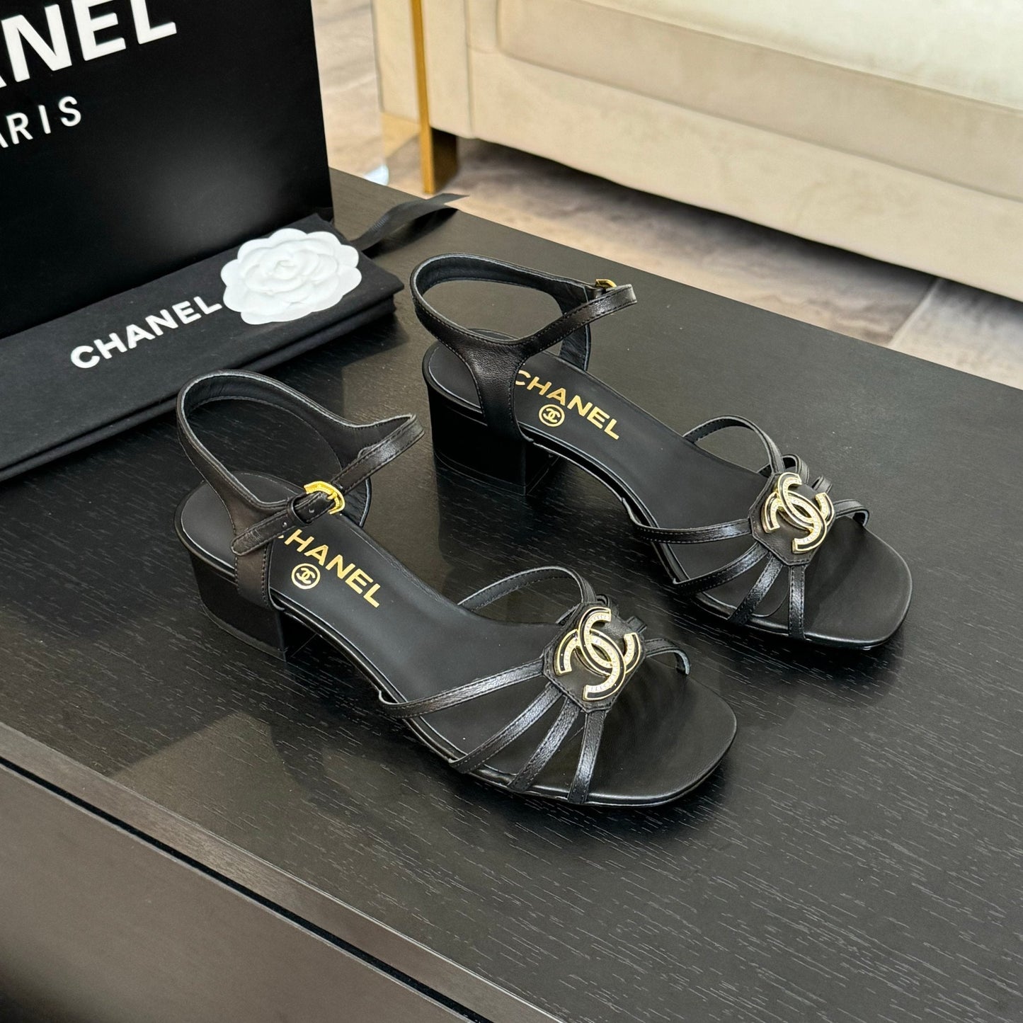 CHANEL 45mm Sandal Black Sheepskin 212926
