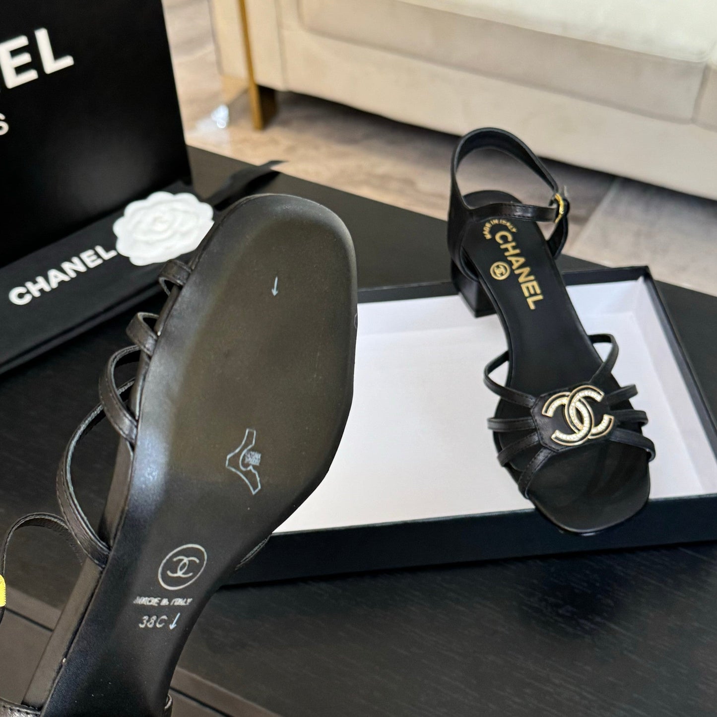 CHANEL 45mm Sandal Black Sheepskin 212926