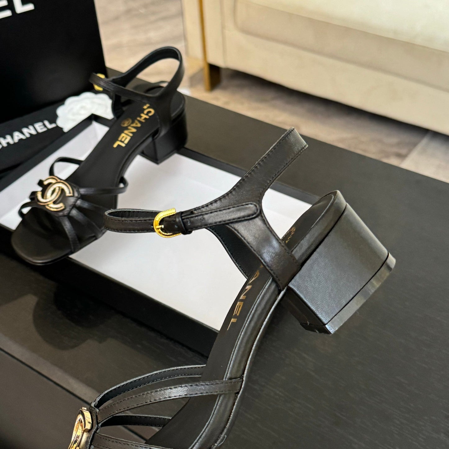 CHANEL 45mm Sandal Black Sheepskin 212926