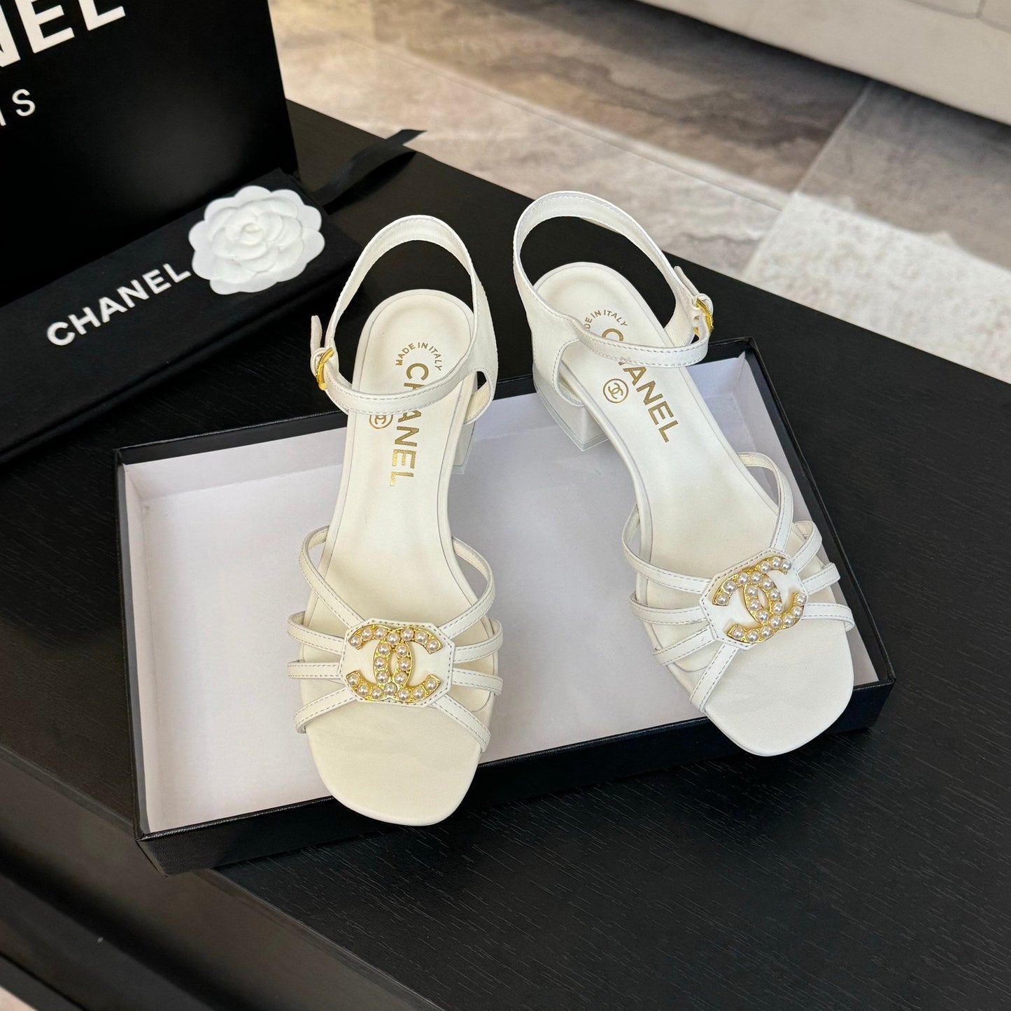 CHANEL 45mm Sandal White Sheepskin 212927