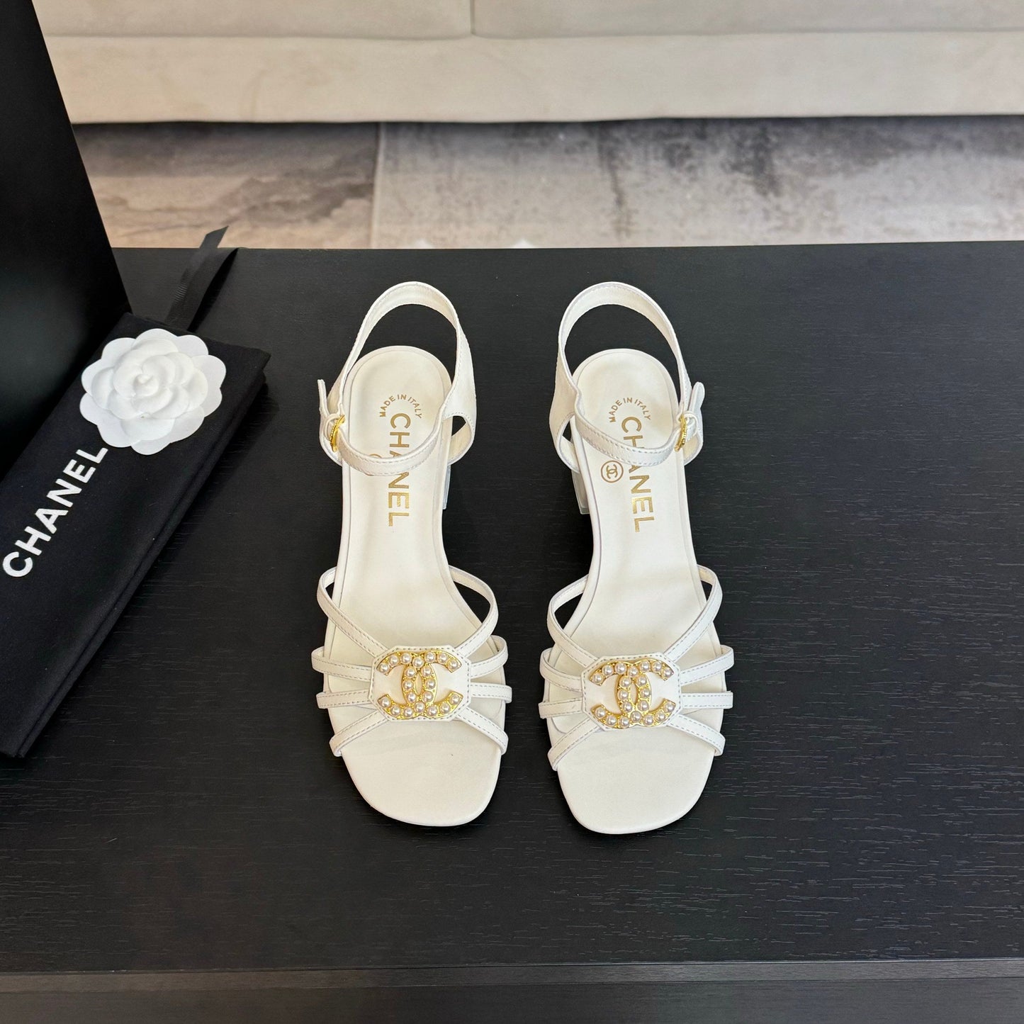 CHANEL 45mm Sandal White Sheepskin 212927