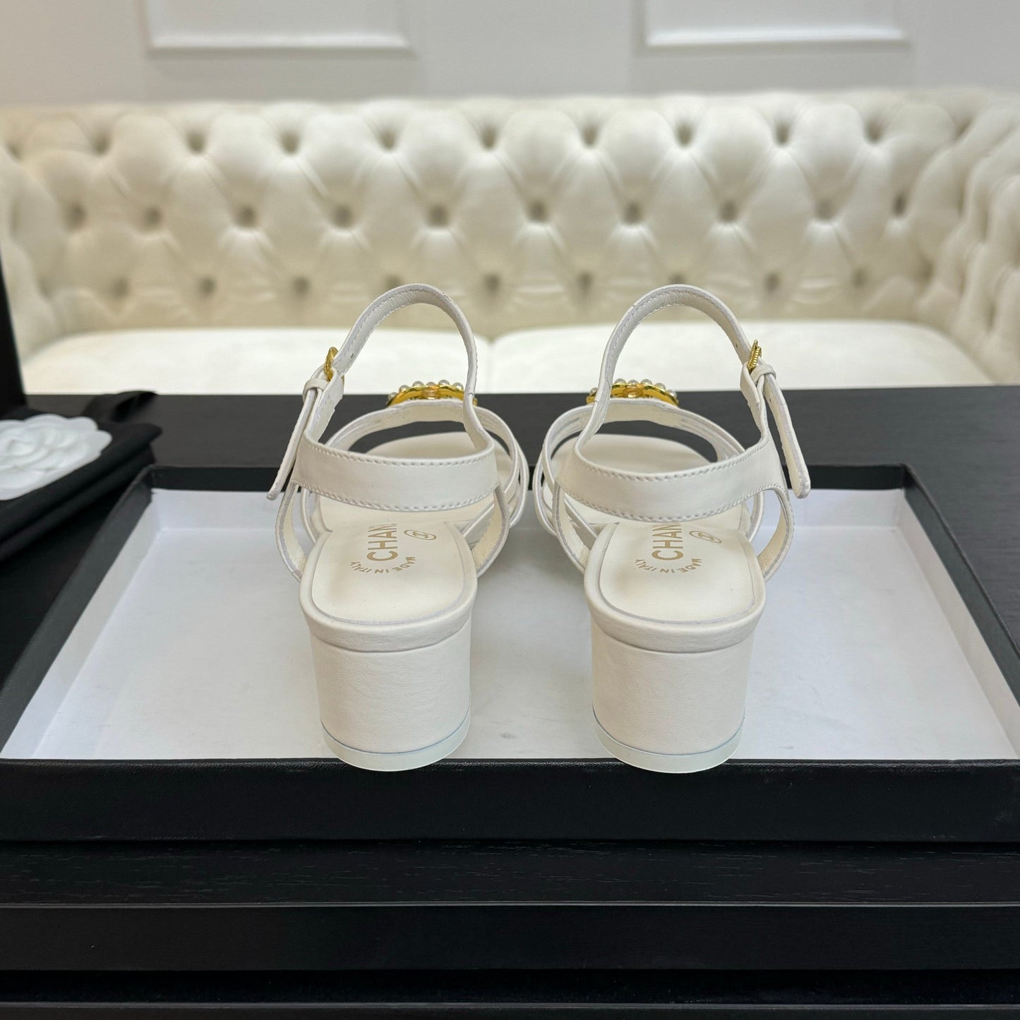 CHANEL 45mm Sandal White Sheepskin 212927