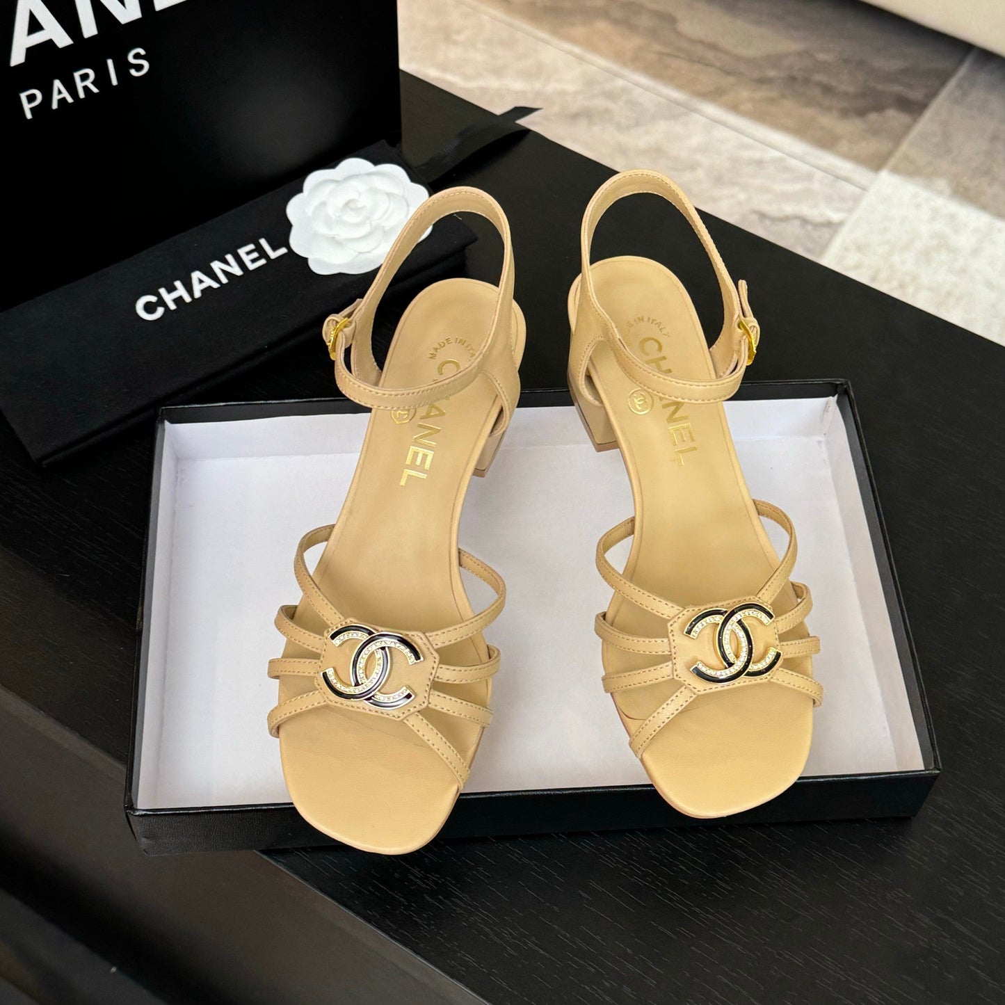 CHANEL 45mm Sandal DarkCream Sheepskin 212928