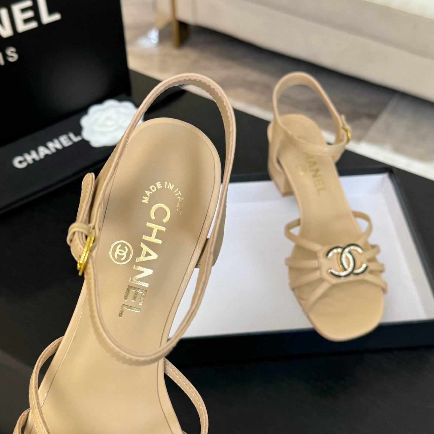 CHANEL 45mm Sandal DarkCream Sheepskin 212928