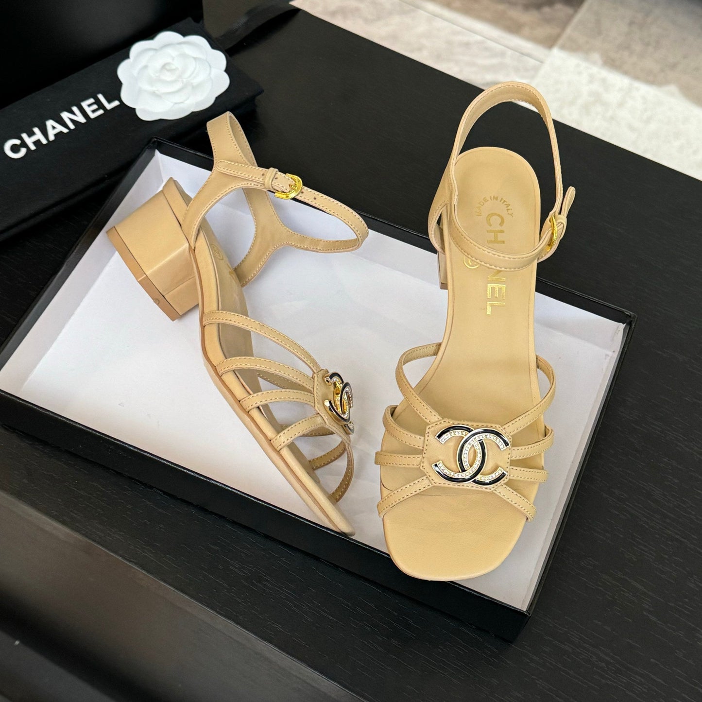 CHANEL 45mm Sandal DarkCream Sheepskin 212928