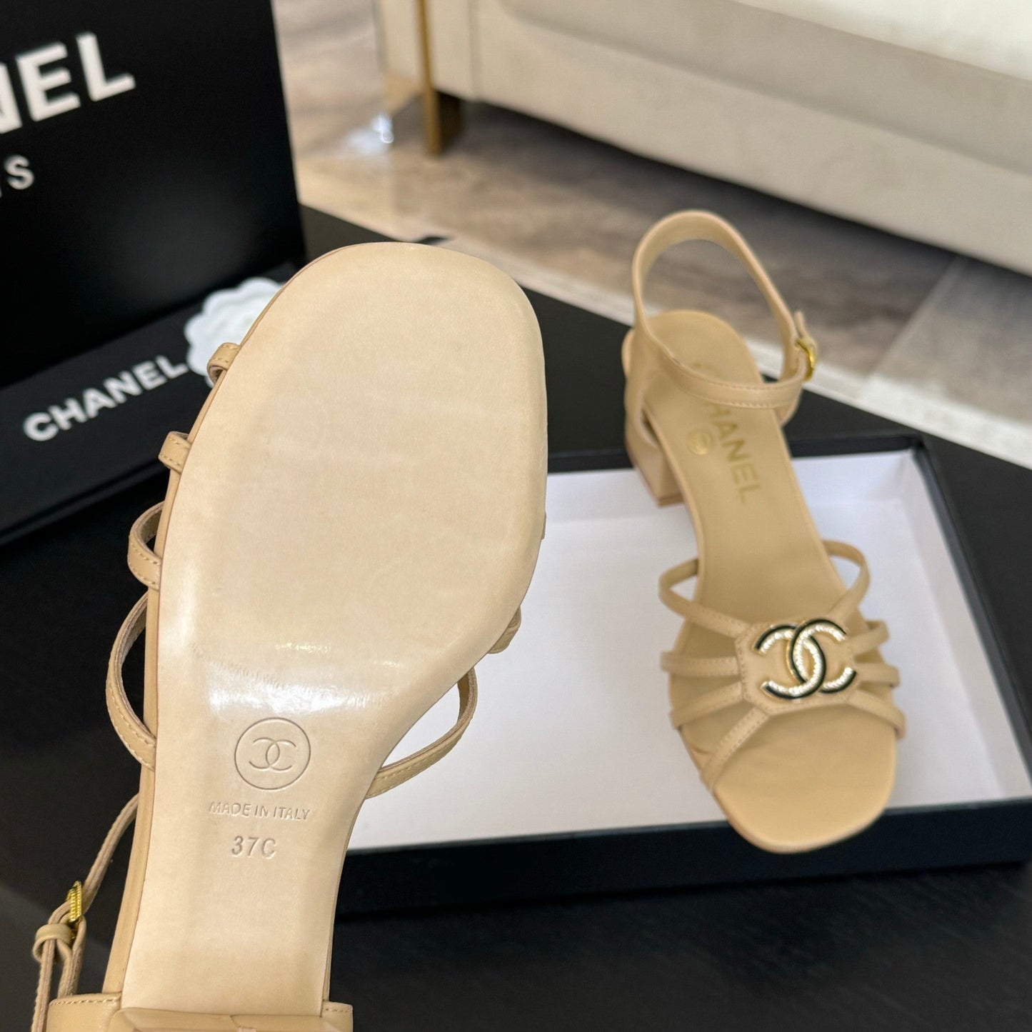 CHANEL 45mm Sandal DarkCream Sheepskin 212928