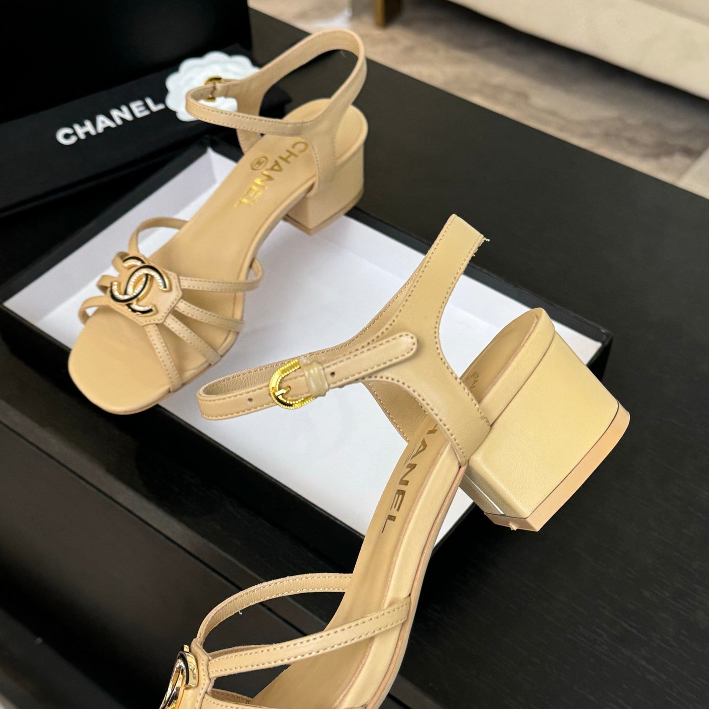 CHANEL 45mm Sandal DarkCream Sheepskin 212928