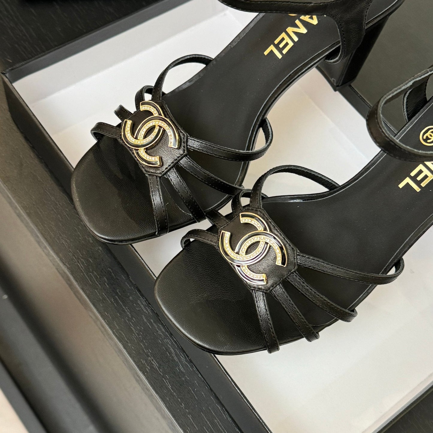 CHANEL 85mm Sandal Black Sheepskin 212929