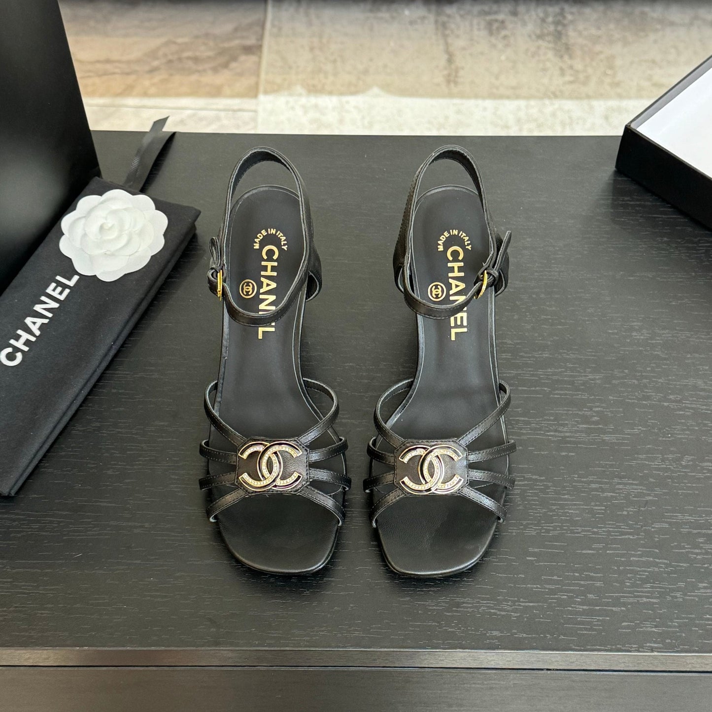 CHANEL 85mm Sandal Black Sheepskin 212929