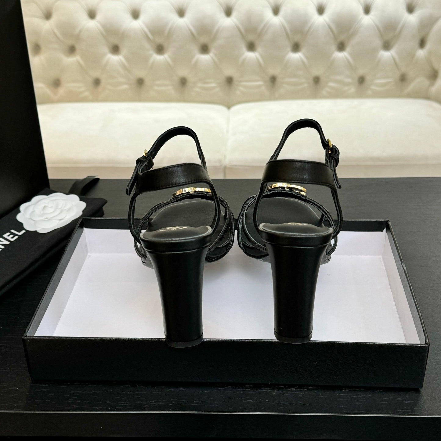 CHANEL 85mm Sandal Black Sheepskin 212929