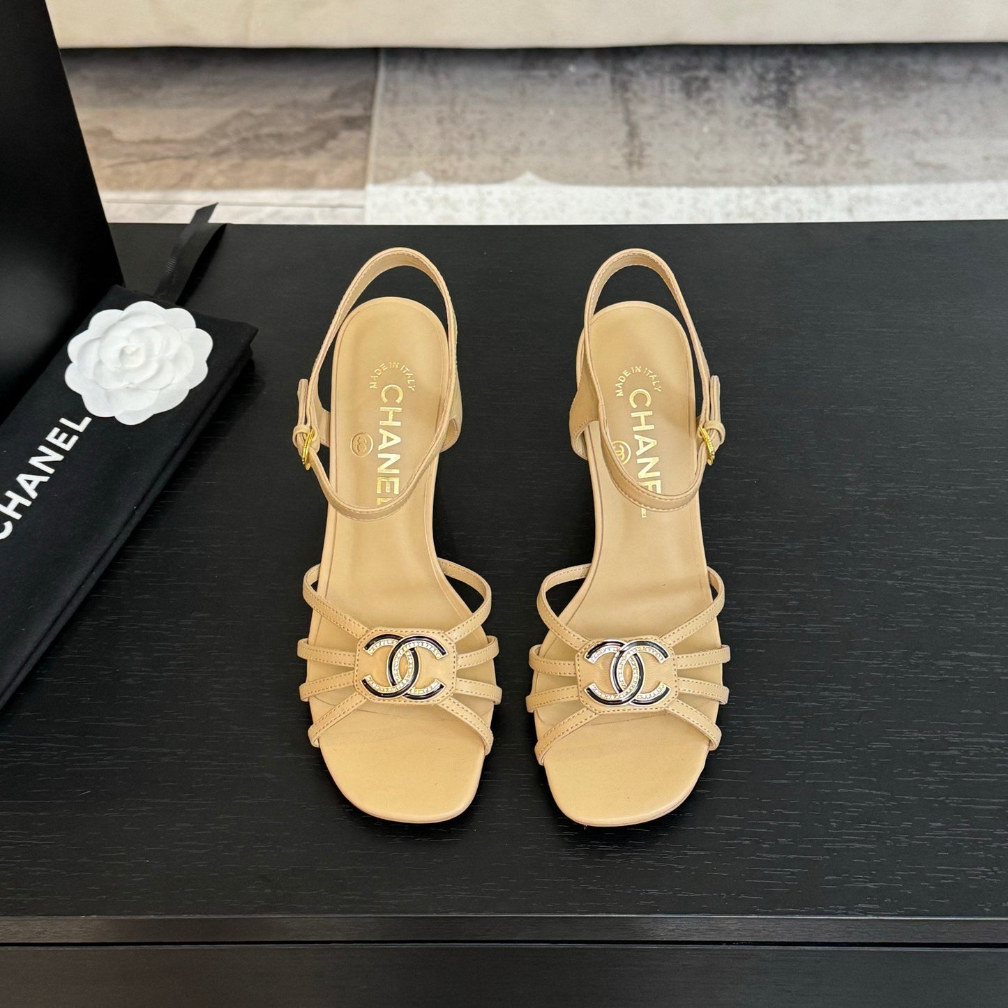CHANEL 85mm Sandal DarkCream Sheepskin 212931