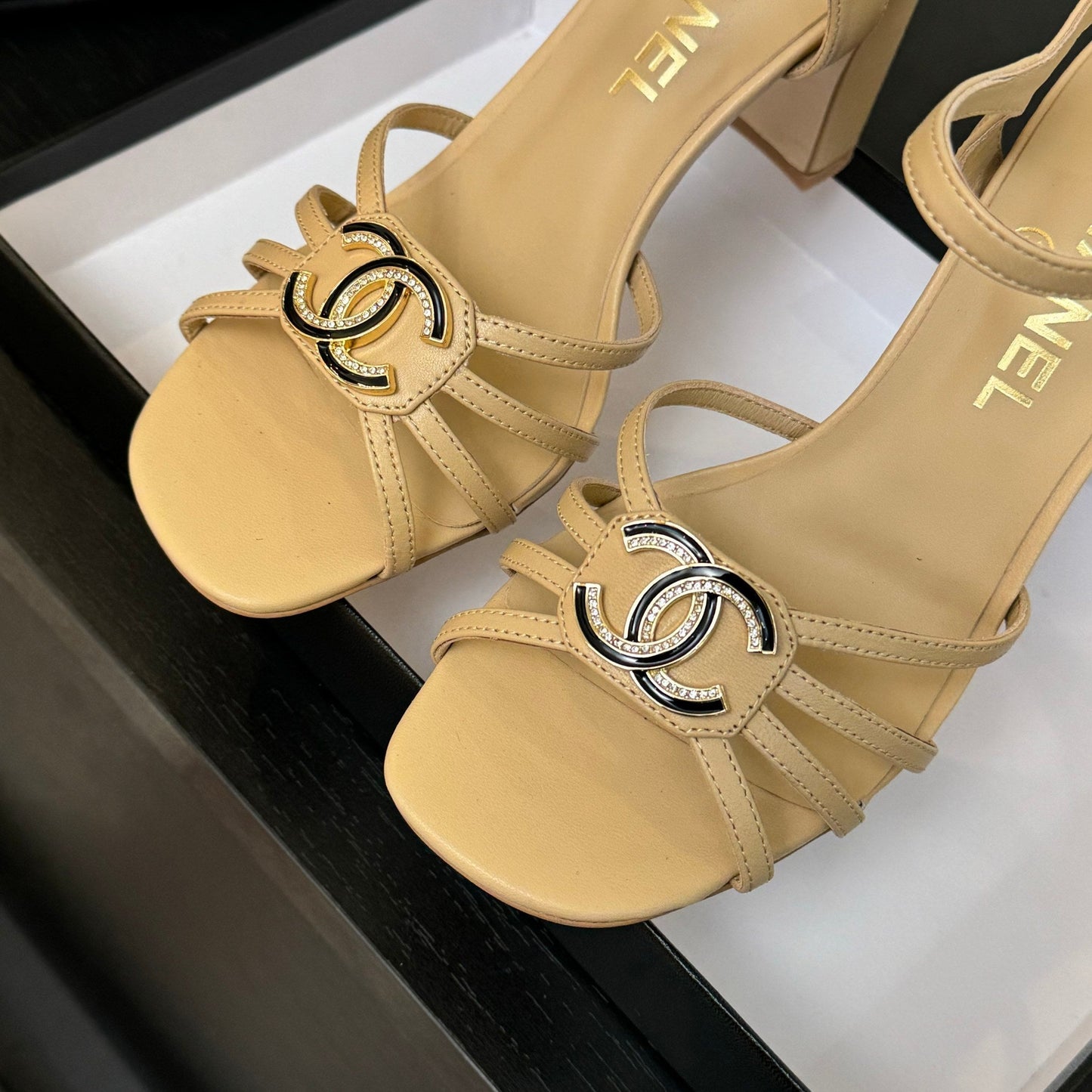 CHANEL 85mm Sandal DarkCream Sheepskin 212931