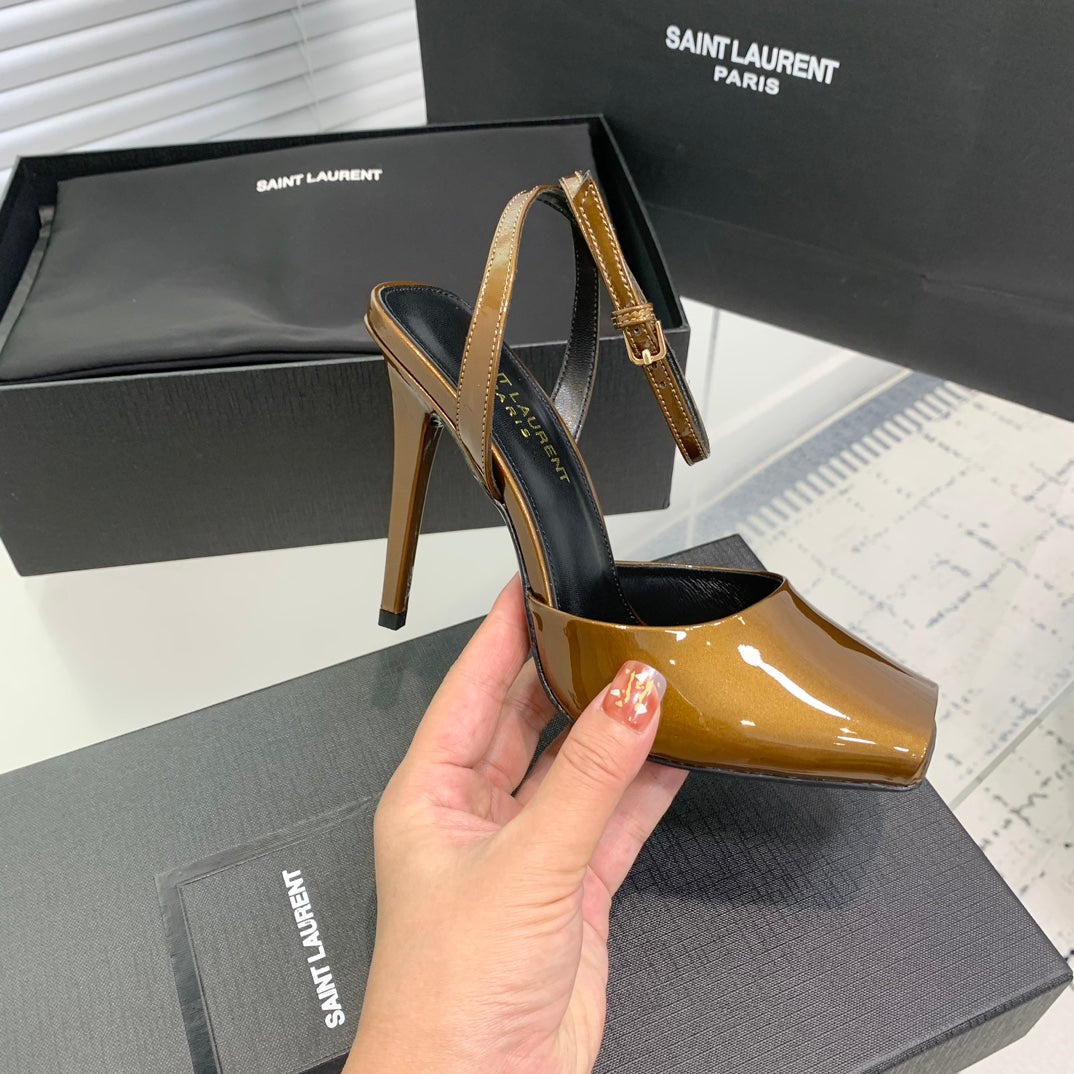 Saint Laurent SL FISH MOUTH SANDAL PUMP BRONZE POLISHED CALFSKIN