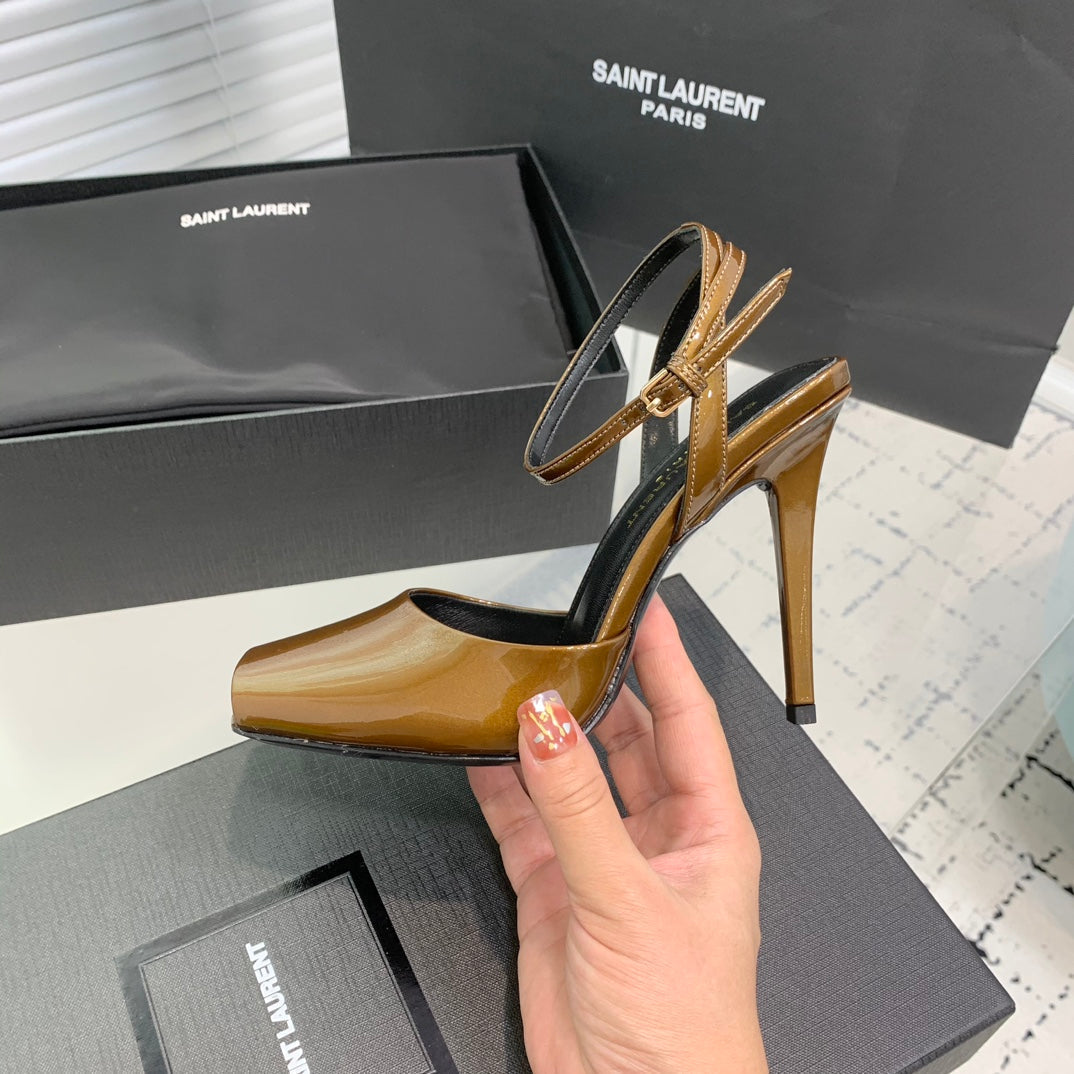 Saint Laurent SL FISH MOUTH SANDAL PUMP BRONZE POLISHED CALFSKIN