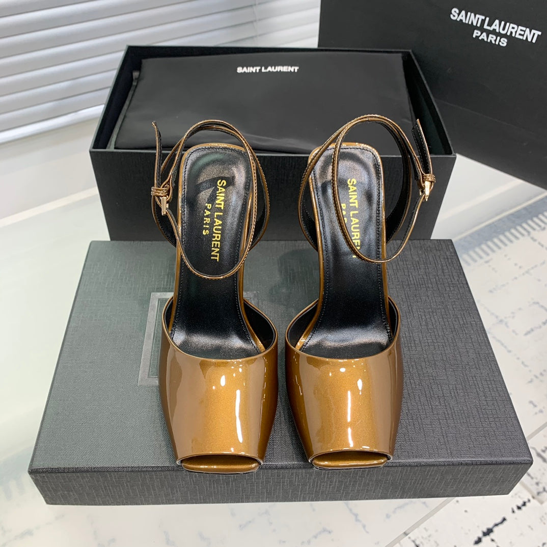 Saint Laurent SL FISH MOUTH SANDAL PUMP BRONZE POLISHED CALFSKIN