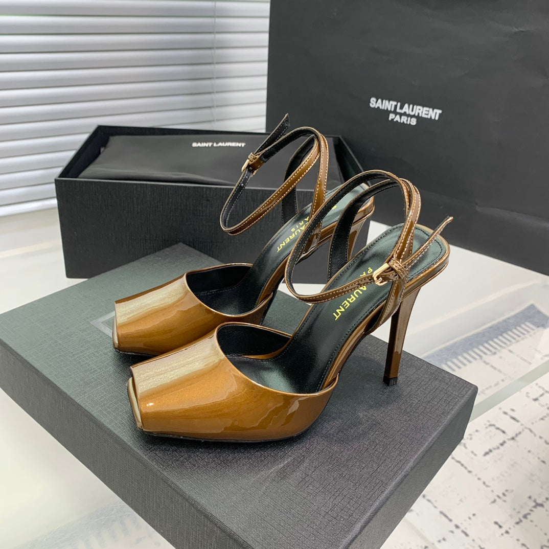 Saint Laurent SL FISH MOUTH SANDAL PUMP BRONZE POLISHED CALFSKIN