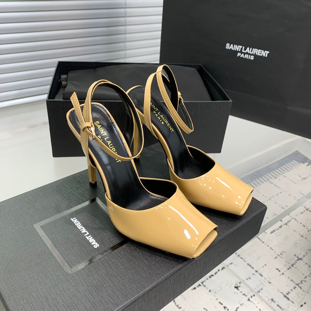 Saint Laurent SL FISH MOUTH SANDAL PUMP FLAX POLISHED CALFSKIN