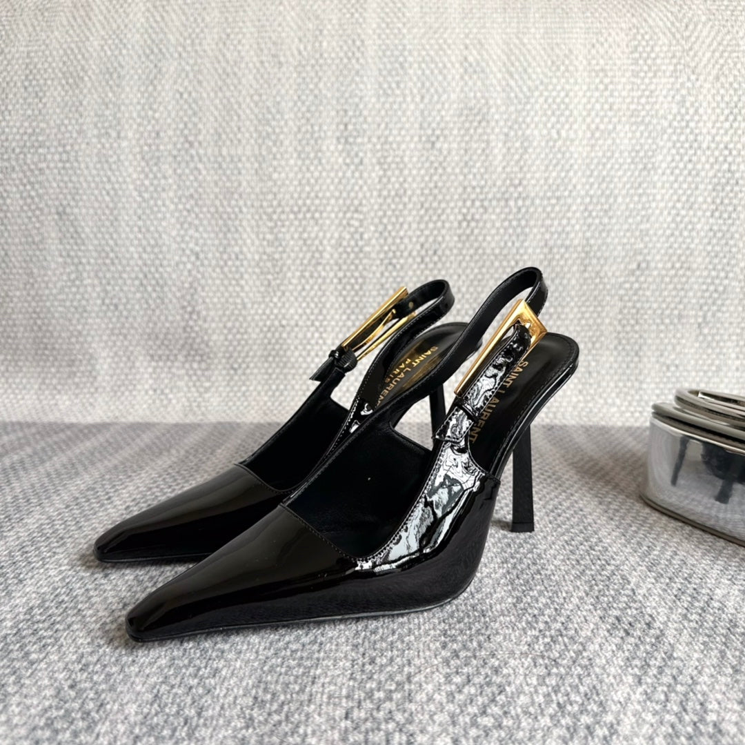 Saint Laurent LEE SLINGBACK PUMPS 105 IN BLACK PATENT LEATHER