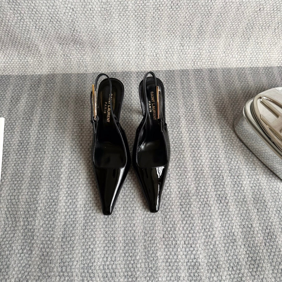 Saint Laurent LEE SLINGBACK PUMPS 105 IN BLACK PATENT LEATHER