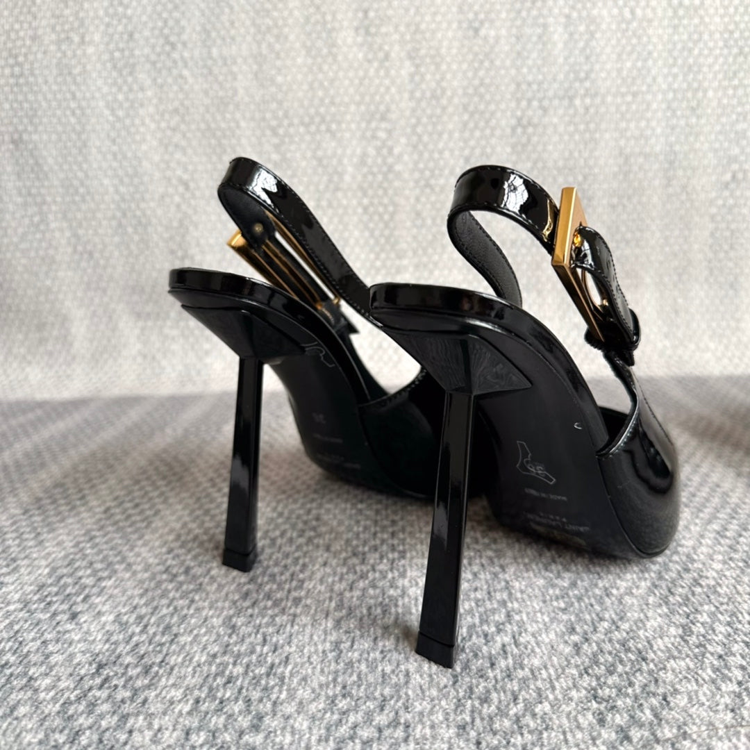 Saint Laurent LEE SLINGBACK PUMPS 105 IN BLACK PATENT LEATHER