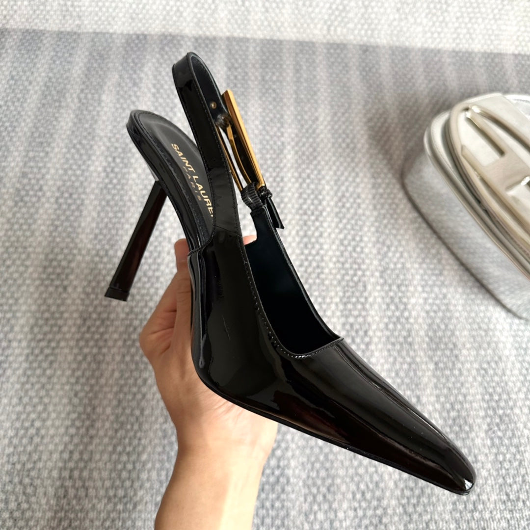 Saint Laurent LEE SLINGBACK PUMPS 105 IN BLACK PATENT LEATHER