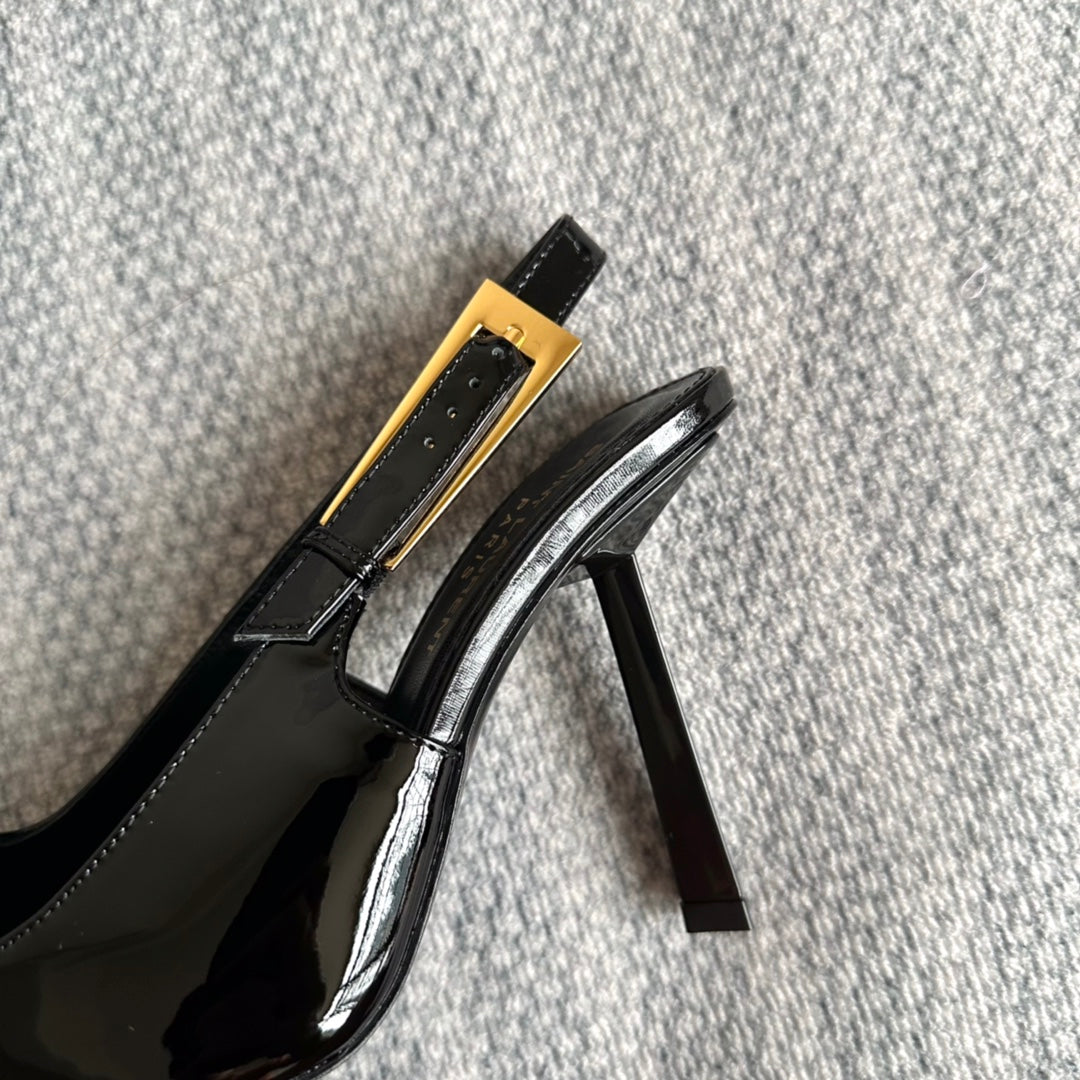 Saint Laurent LEE SLINGBACK PUMPS 105 IN BLACK PATENT LEATHER