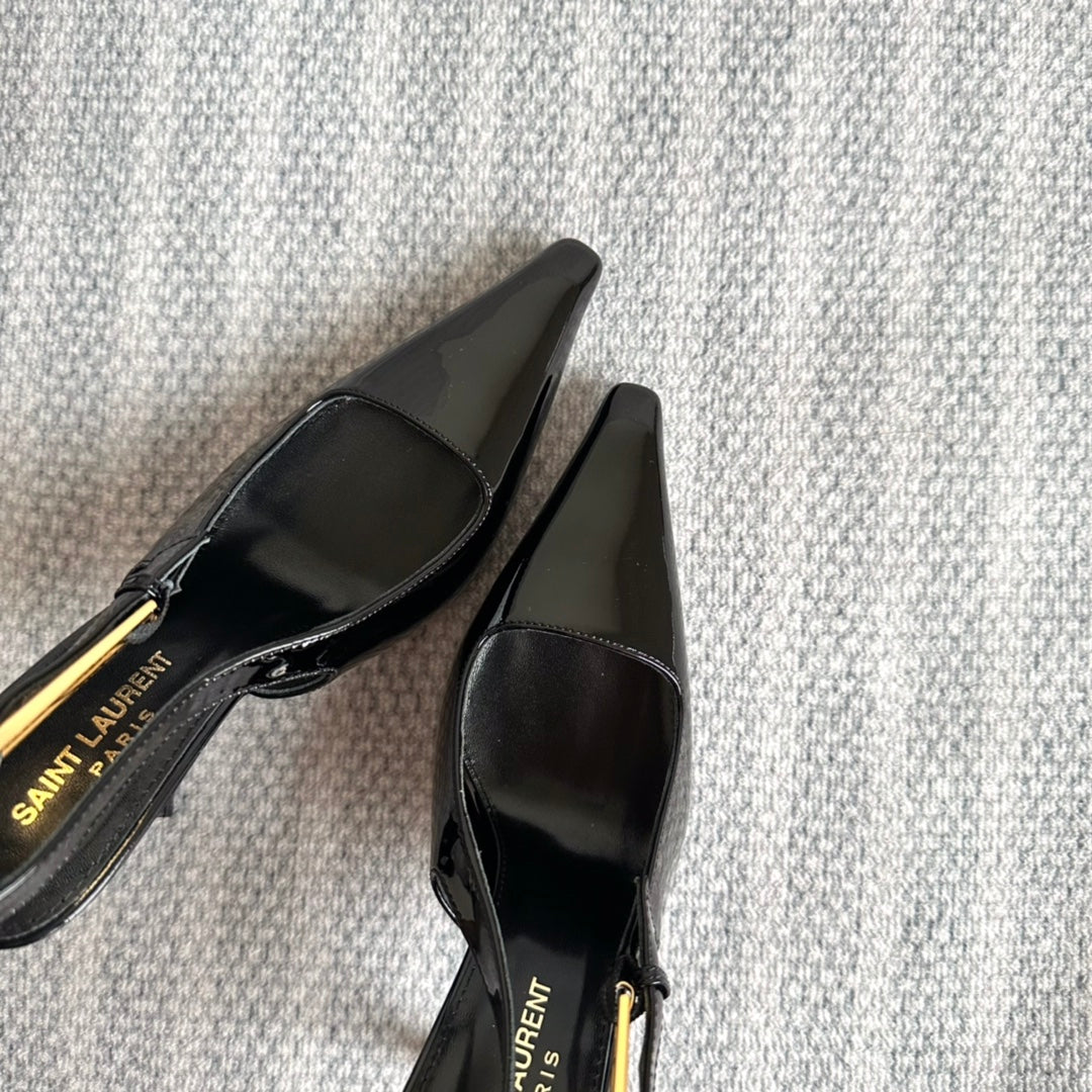 Saint Laurent LEE SLINGBACK PUMPS 105 IN BLACK PATENT LEATHER