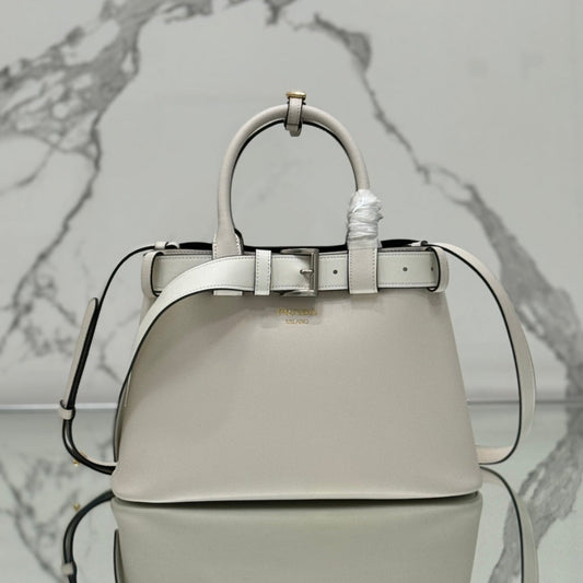 PRADA TOTE BAG WITH BELT 32 IN WHITE IMPORTED CALFSKIN