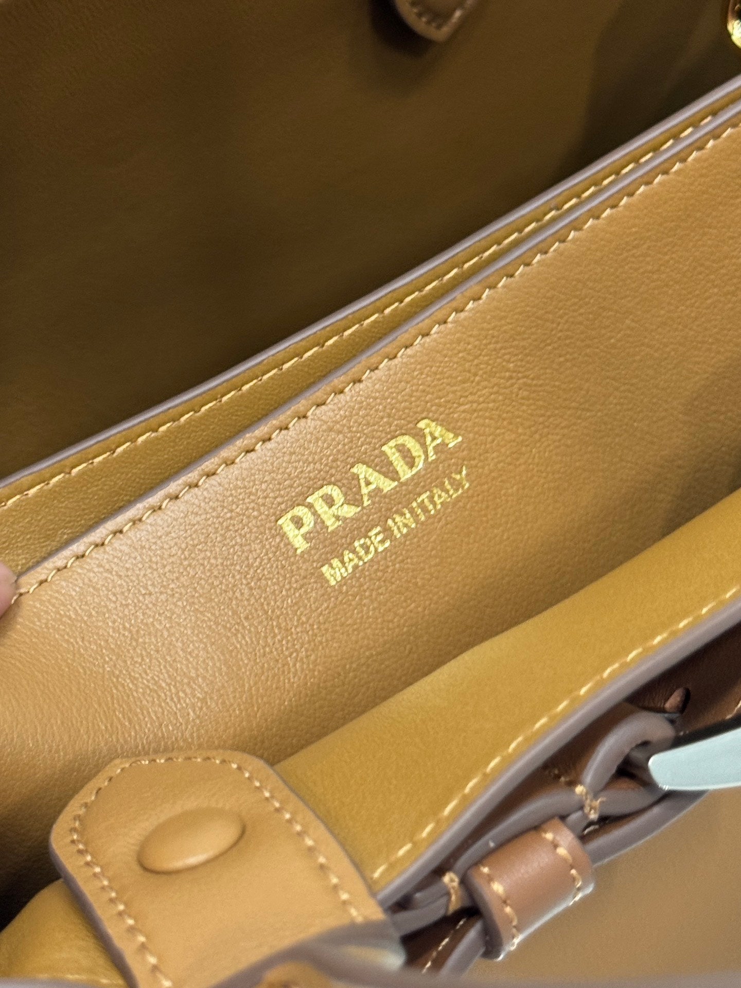 PRADA TOTE BAG WITH BELT 32 IN CIDER BROWN IMPORTED CALFSKIN