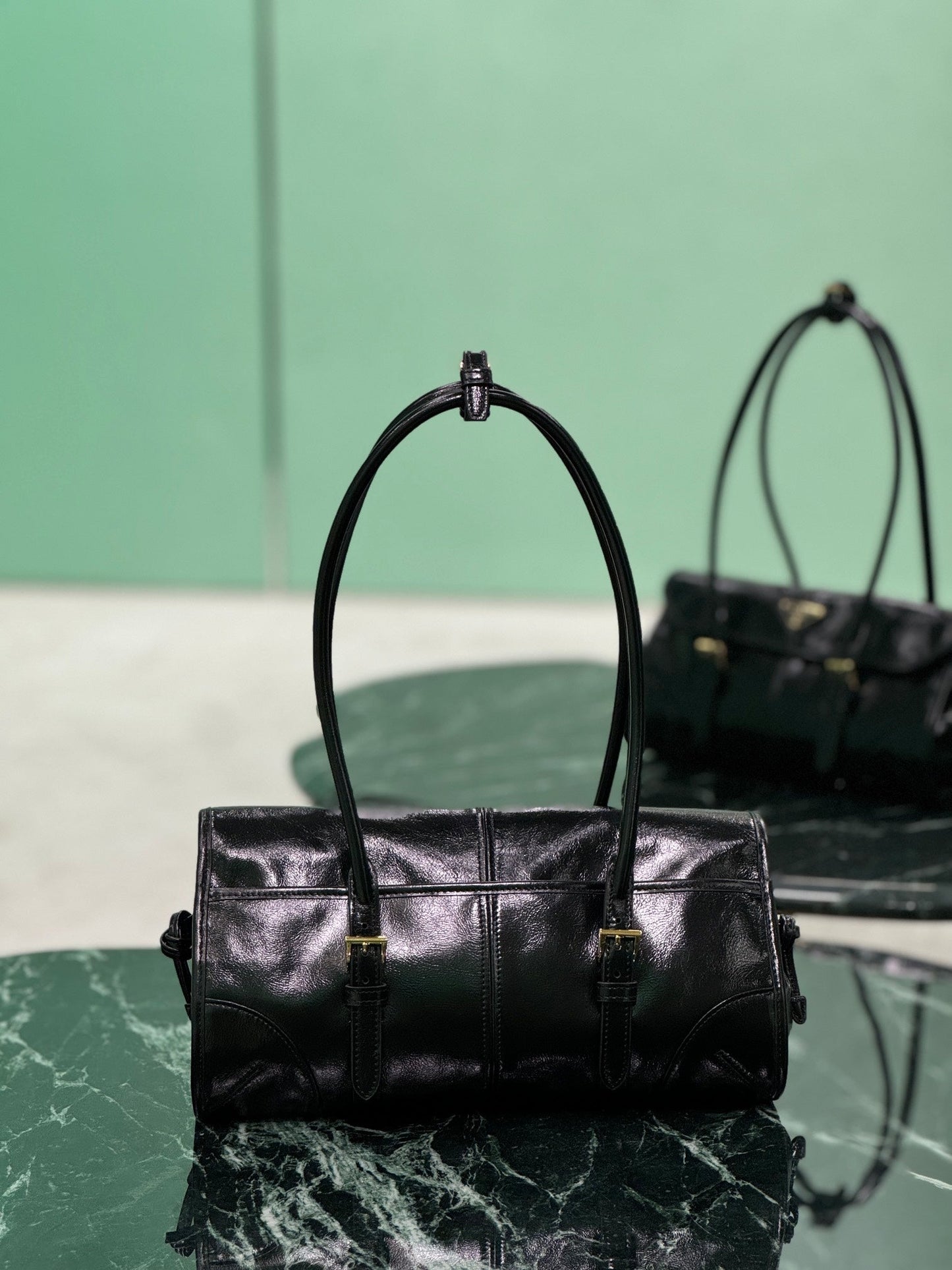 PRADA HANDBAG 31 IN BLACK OIL WAX LAMBSKIN