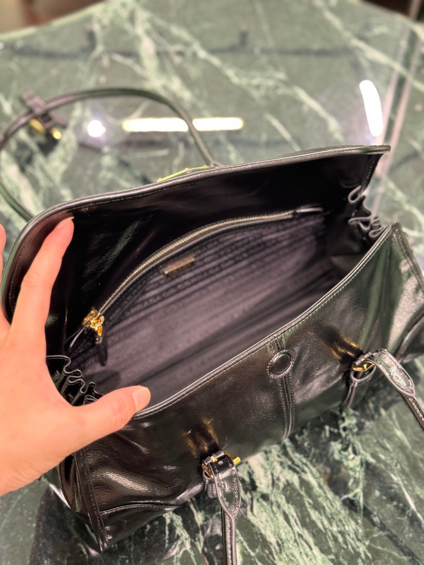 PRADA HANDBAG 31 IN BLACK OIL WAX LAMBSKIN