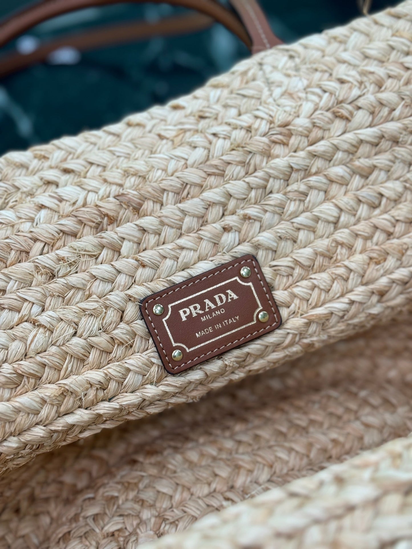 PRADA LARGE TOTE BAG 56 IN BEIGE RAFFIA GRASS AND BROWN CALFSKIN TRIM