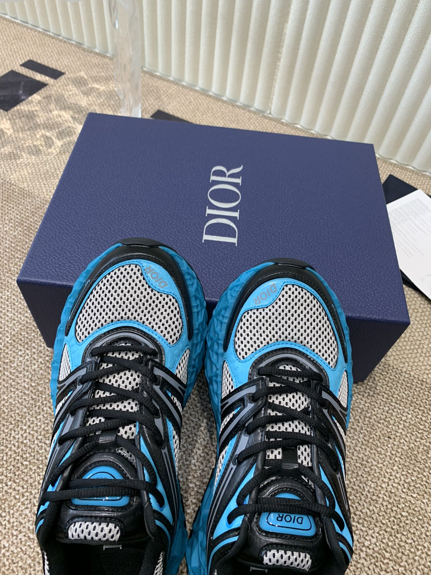 DIOR Sneaker B35 In Blue Mix White Black Calfskin And Fabric 113121