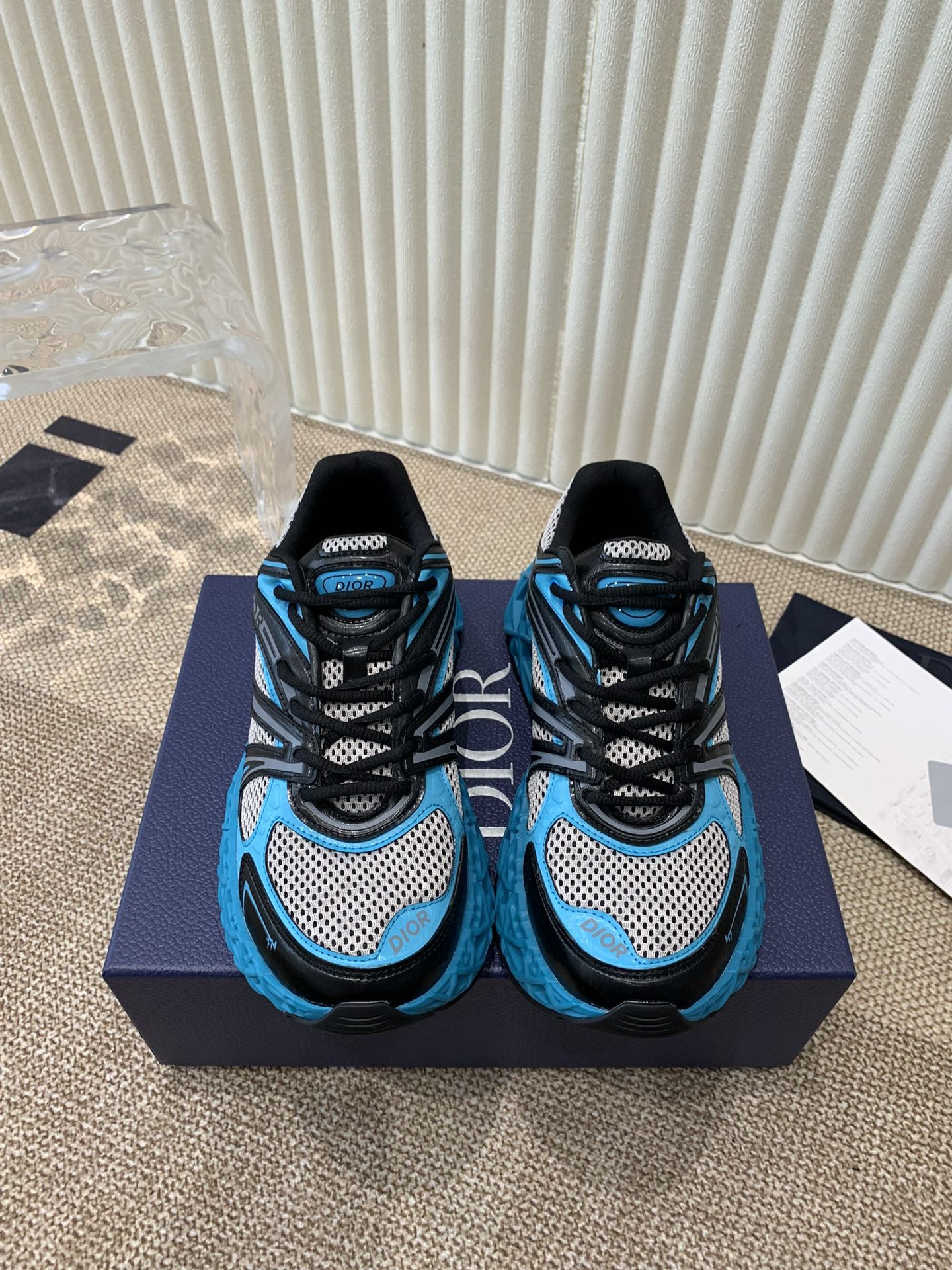 DIOR Sneaker B35 In Blue Mix White Black Calfskin And Fabric 113121
