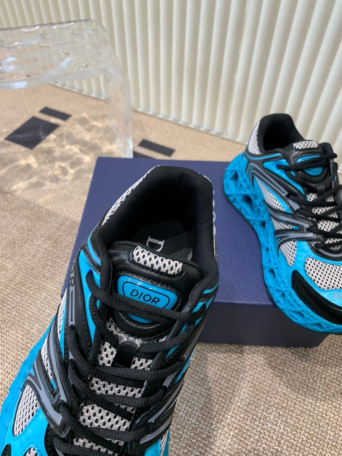 DIOR Sneaker B35 In Blue Mix White Black Calfskin And Fabric 113121