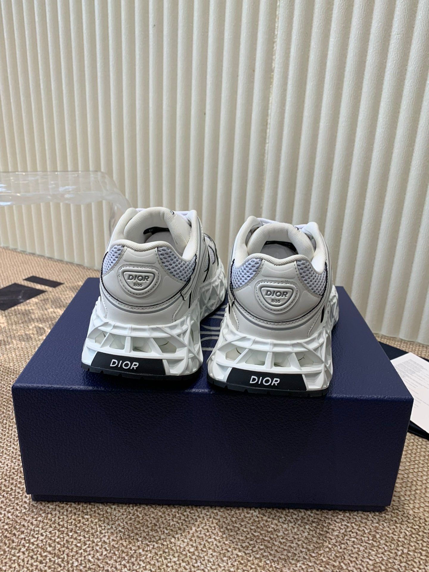 DIOR Sneaker B35 In White Mix Ivory White Calfskin And Fabric 113127