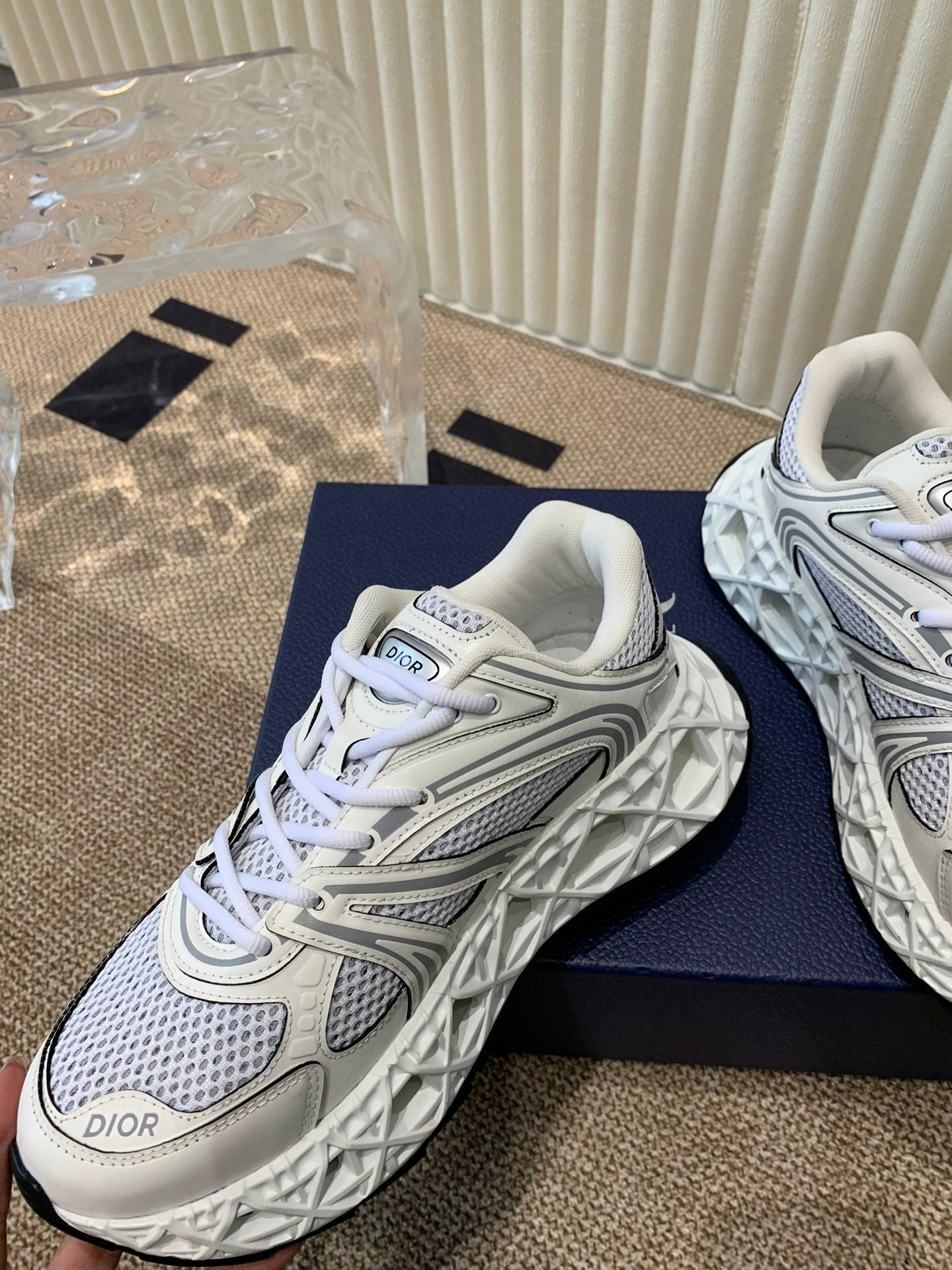 DIOR Sneaker B35 In White Mix Ivory White Calfskin And Fabric 113127