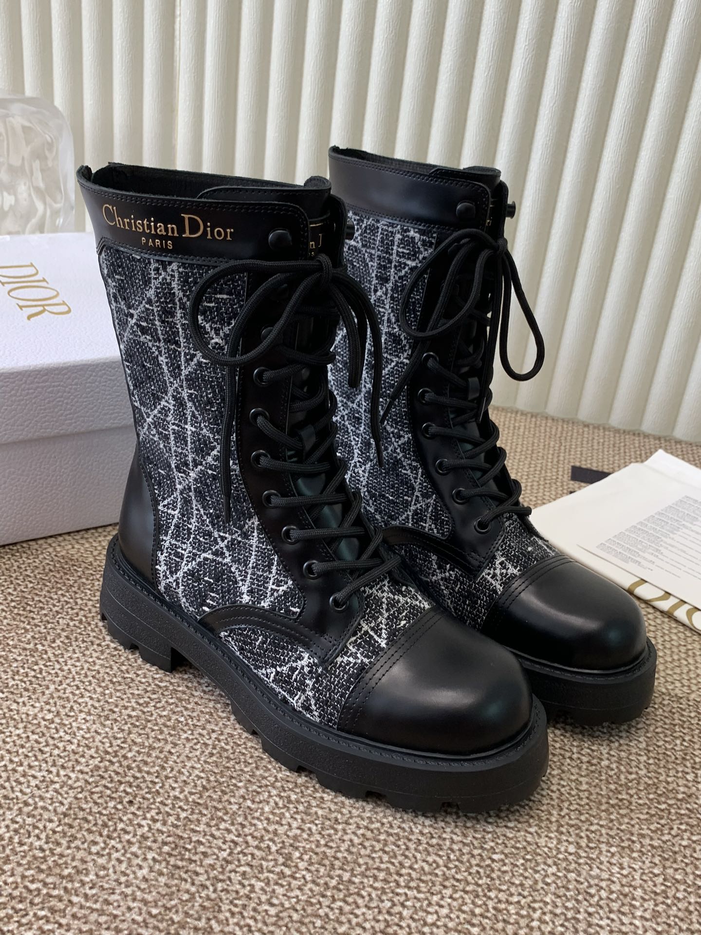 DIOR D-Unit Ankle Boot In Black Tweed Fabric And Cowhide 113474