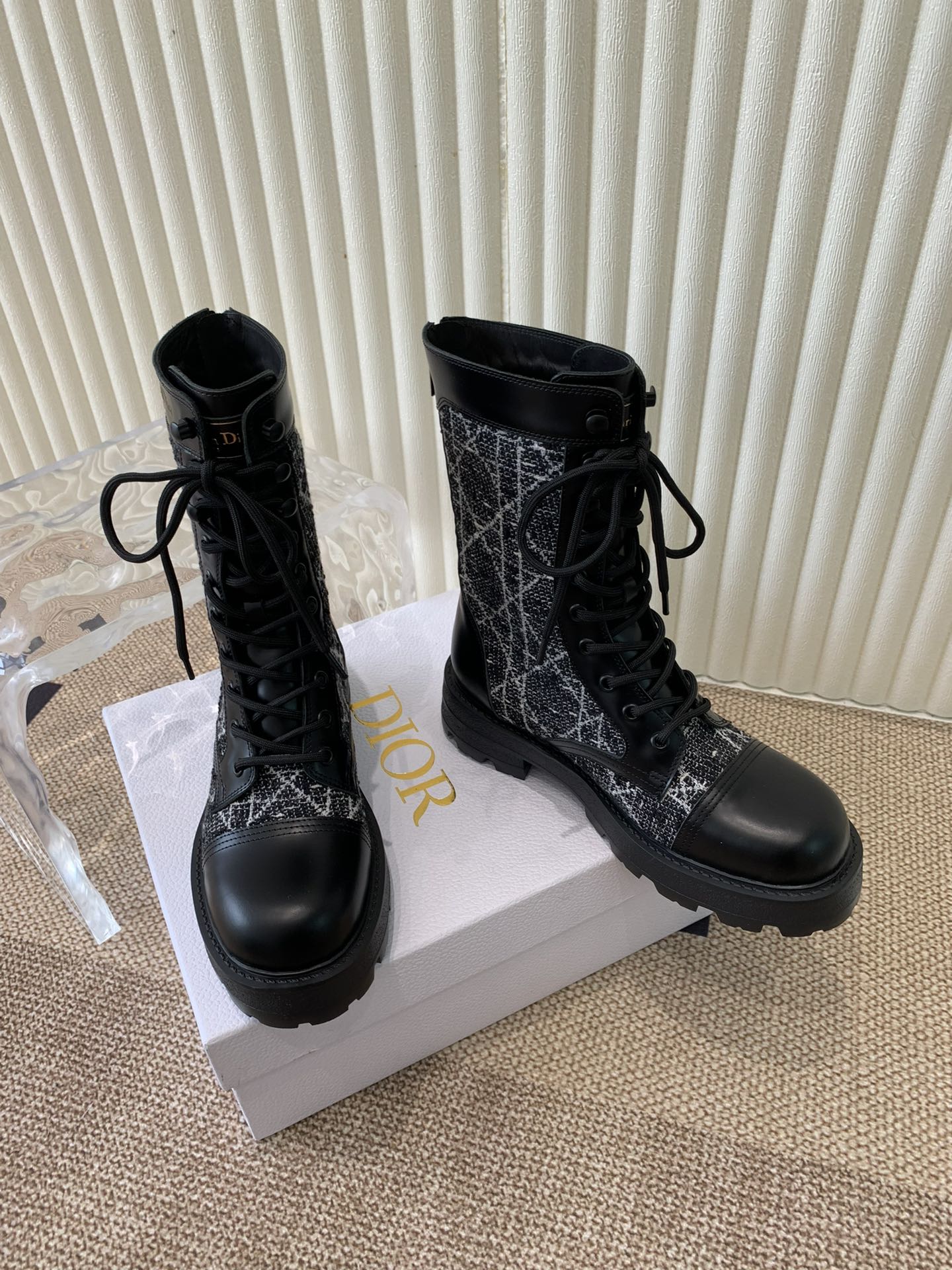 DIOR D-Unit Ankle Boot In Black Tweed Fabric And Cowhide 113474
