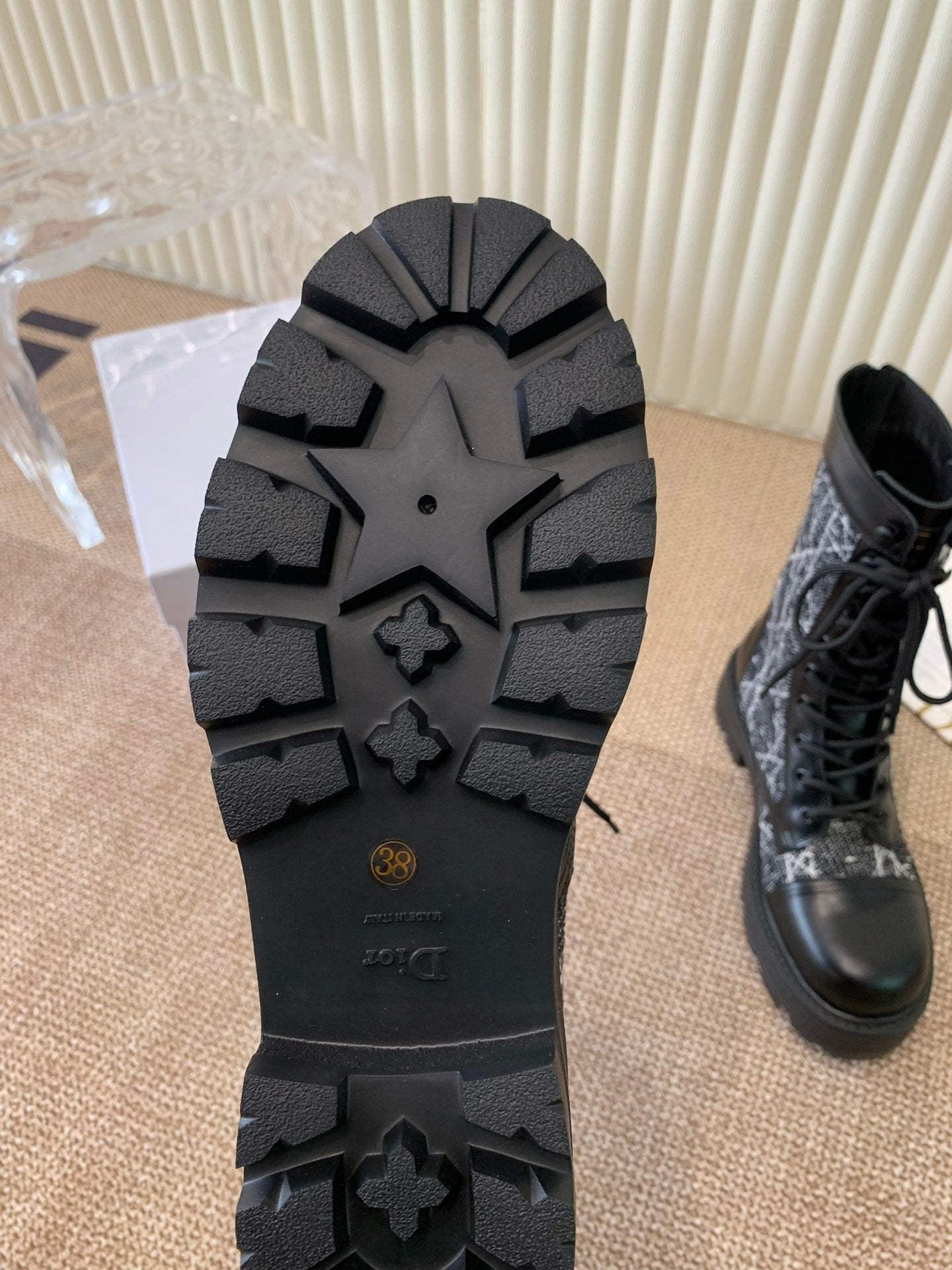 DIOR D-Unit Ankle Boot In Black Tweed Fabric And Cowhide 113474
