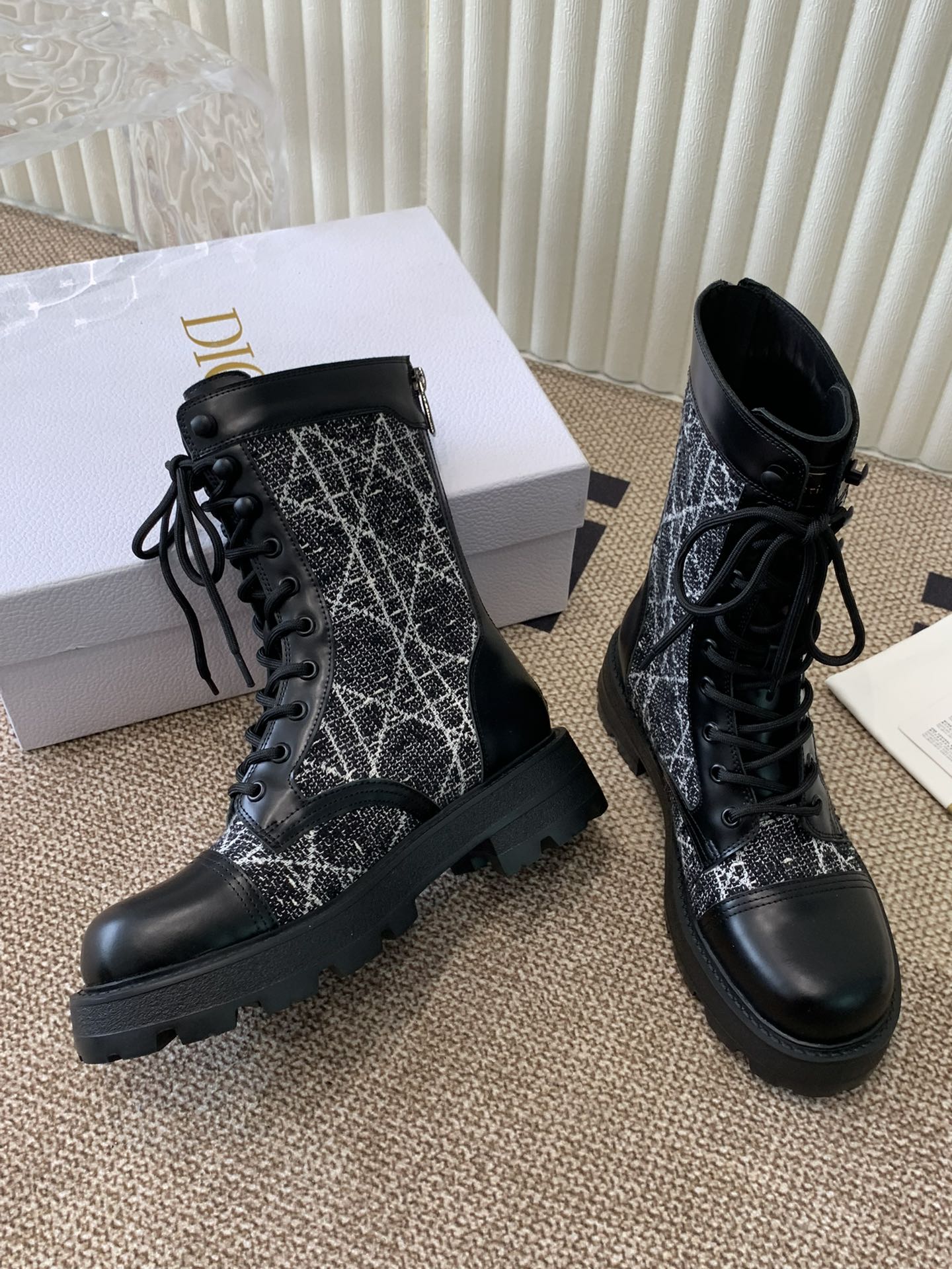 DIOR D-Unit Ankle Boot In Black Tweed Fabric And Cowhide 113474