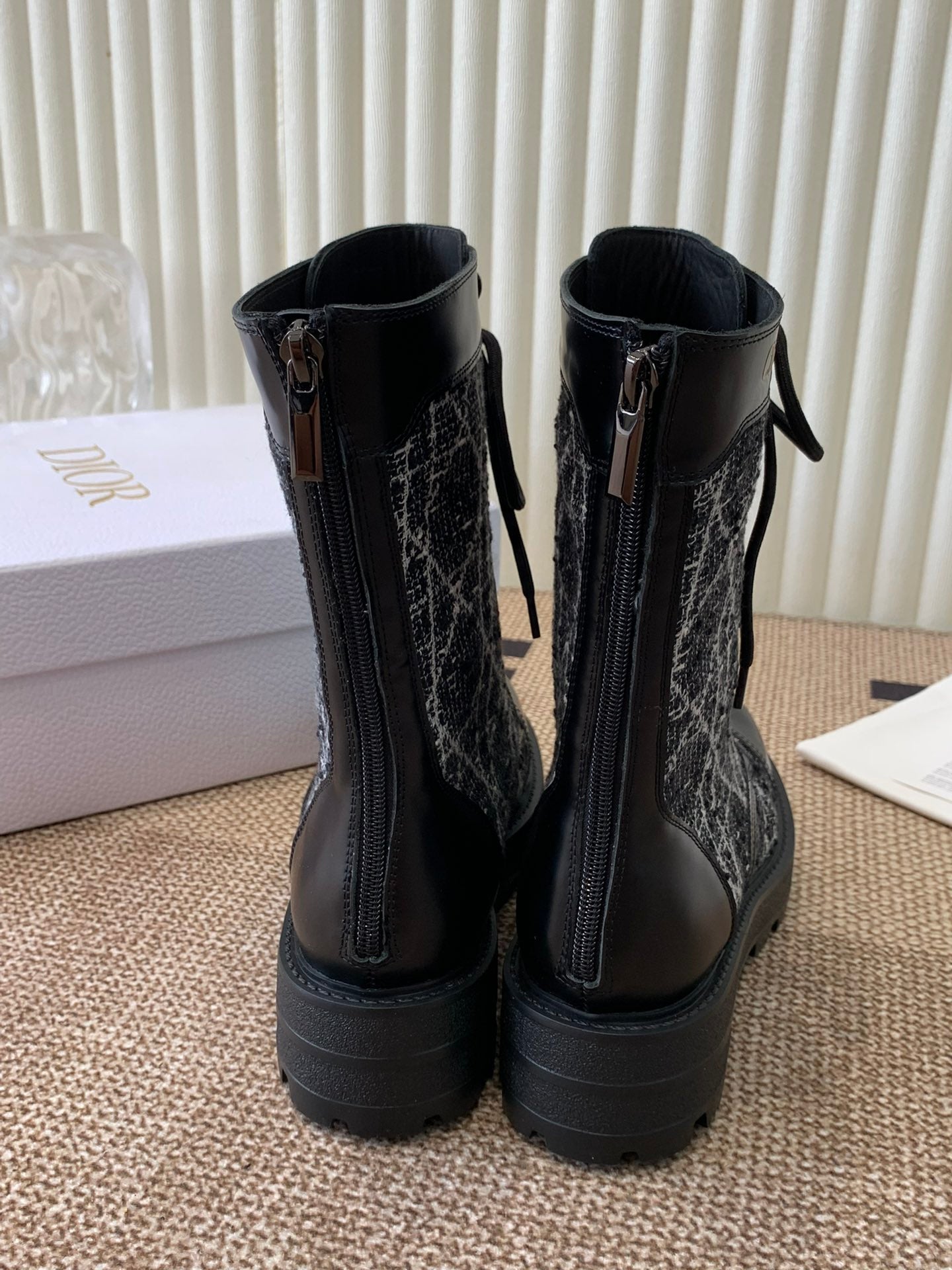 DIOR D-Unit Ankle Boot In Black Tweed Fabric And Cowhide 113474