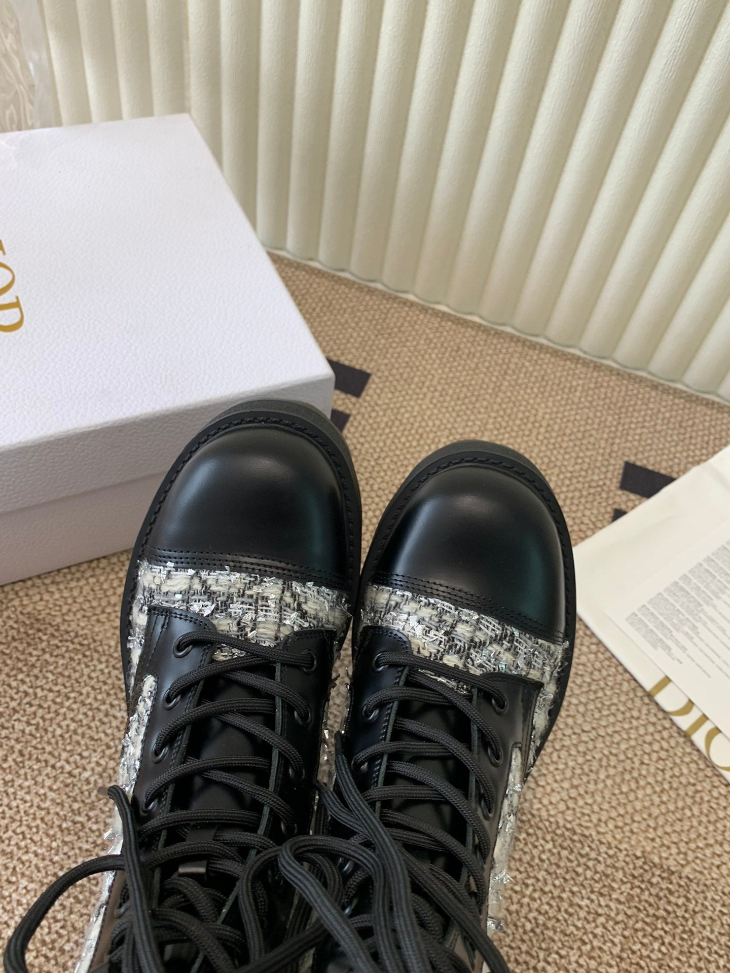 DIOR D-Unit Ankle Boot In White Mix Black Tweed Fabric And Cowhide 113476