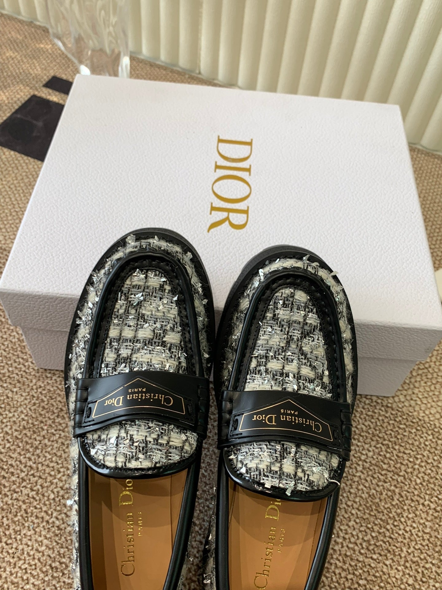 DIOR Boy Platform Loafer In Black Mix White Tweed Fabric And Cowhide 113485