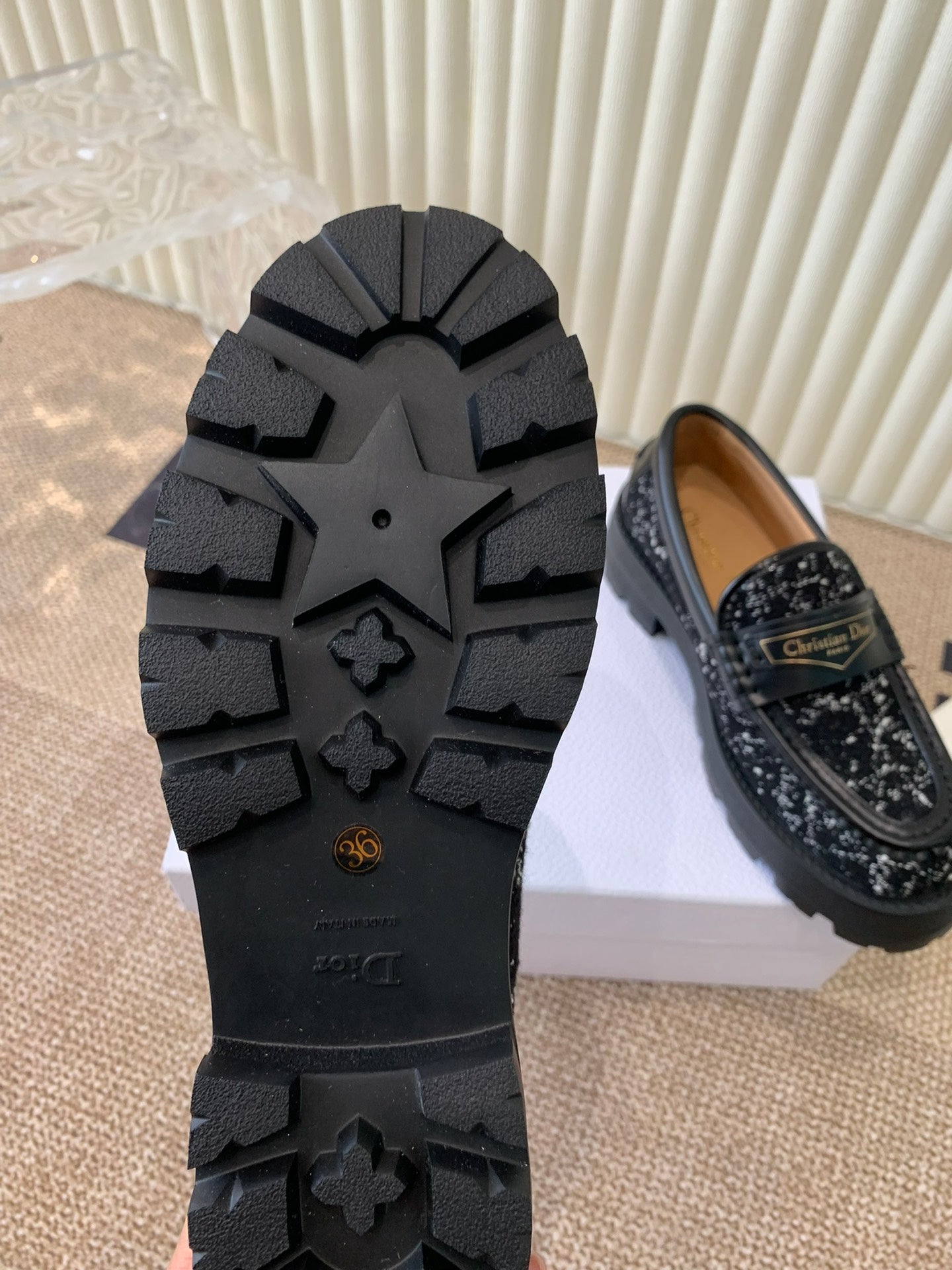 DIOR Boy Platform Loafer In Black Tweed Fabric And Cowhide 113487