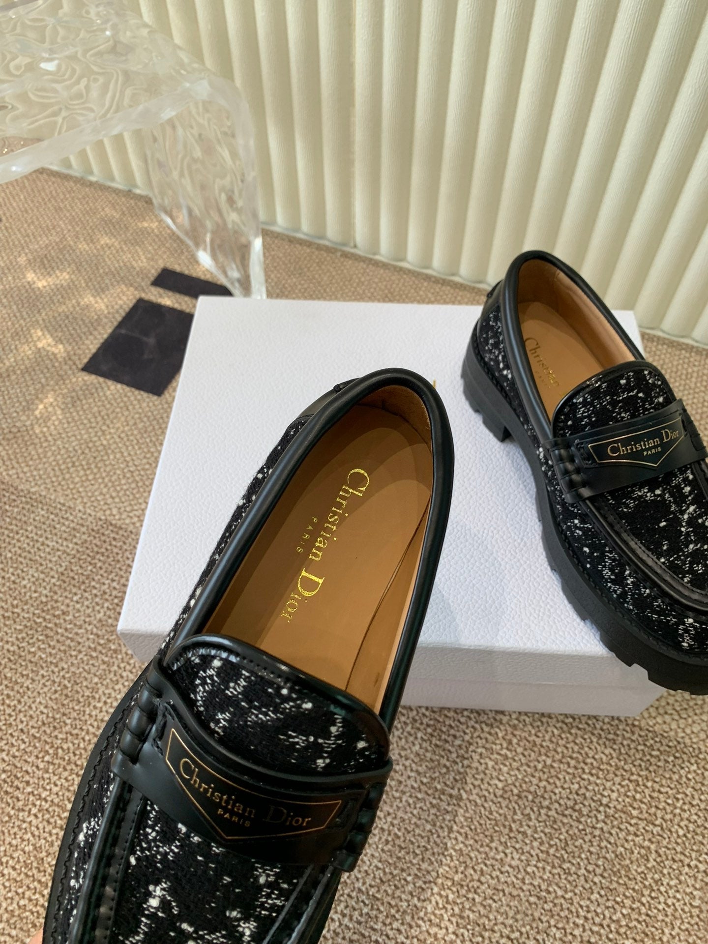 DIOR Boy Platform Loafer In Black Tweed Fabric And Cowhide 113487