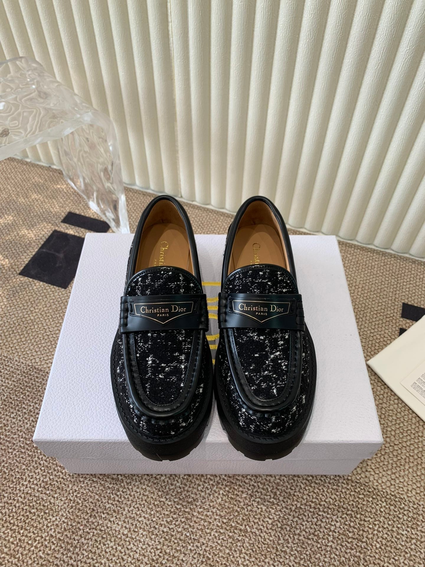 DIOR Boy Platform Loafer In Black Tweed Fabric And Cowhide 113487