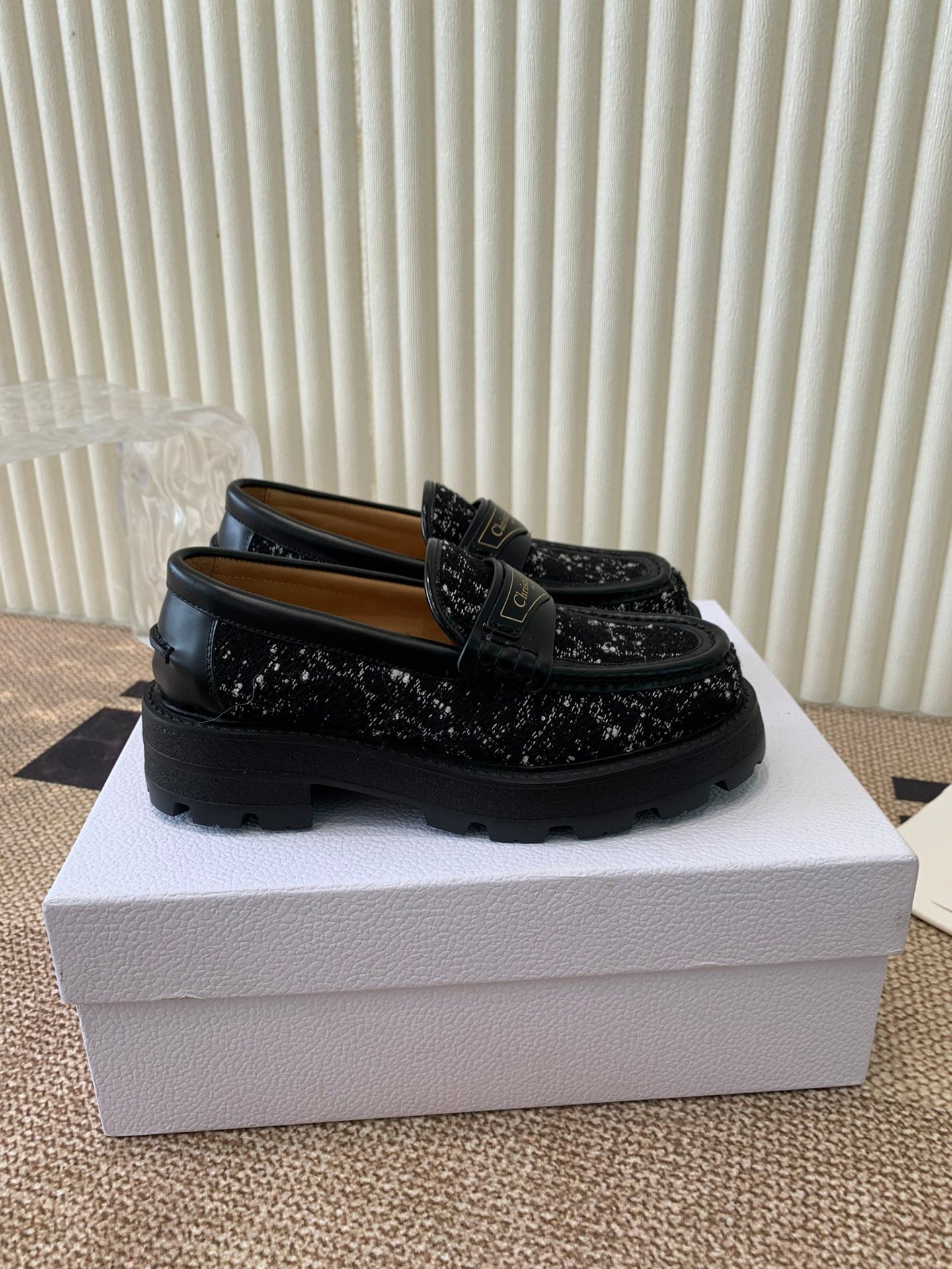 DIOR Boy Platform Loafer In Black Tweed Fabric And Cowhide 113487