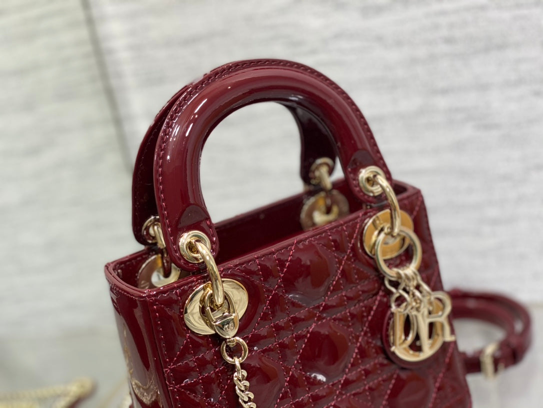 DIOR mini lady 17 wine patent calfskin