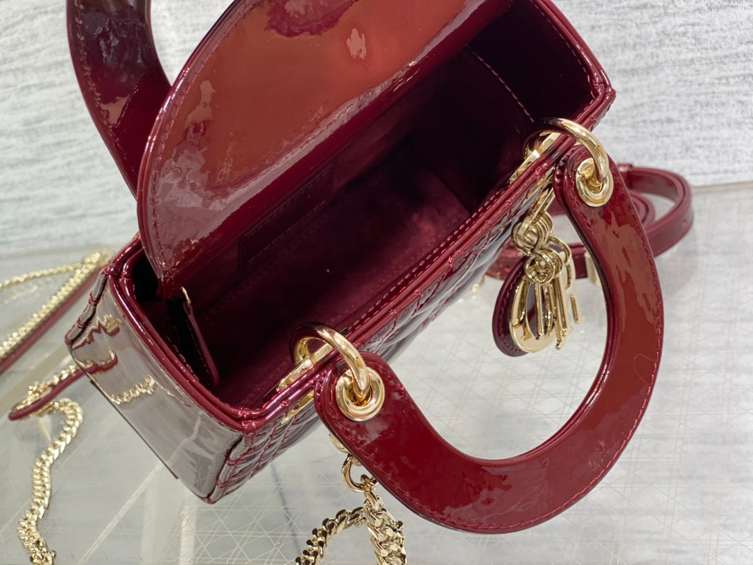 DIOR mini lady 17 wine patent calfskin